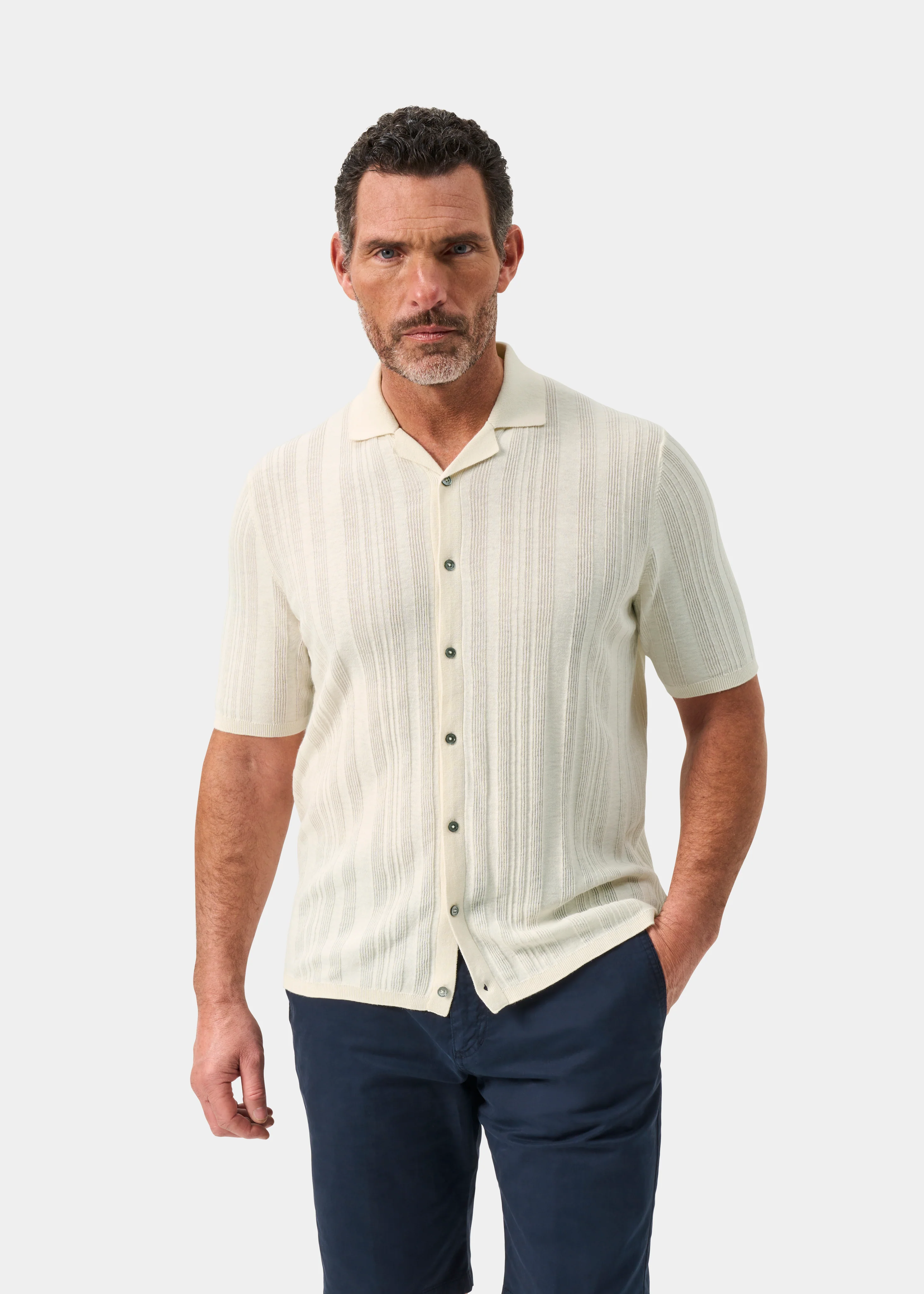 Abbotsbury Men's Short Sleeve Cotton Shirt In Ecru - Image 5