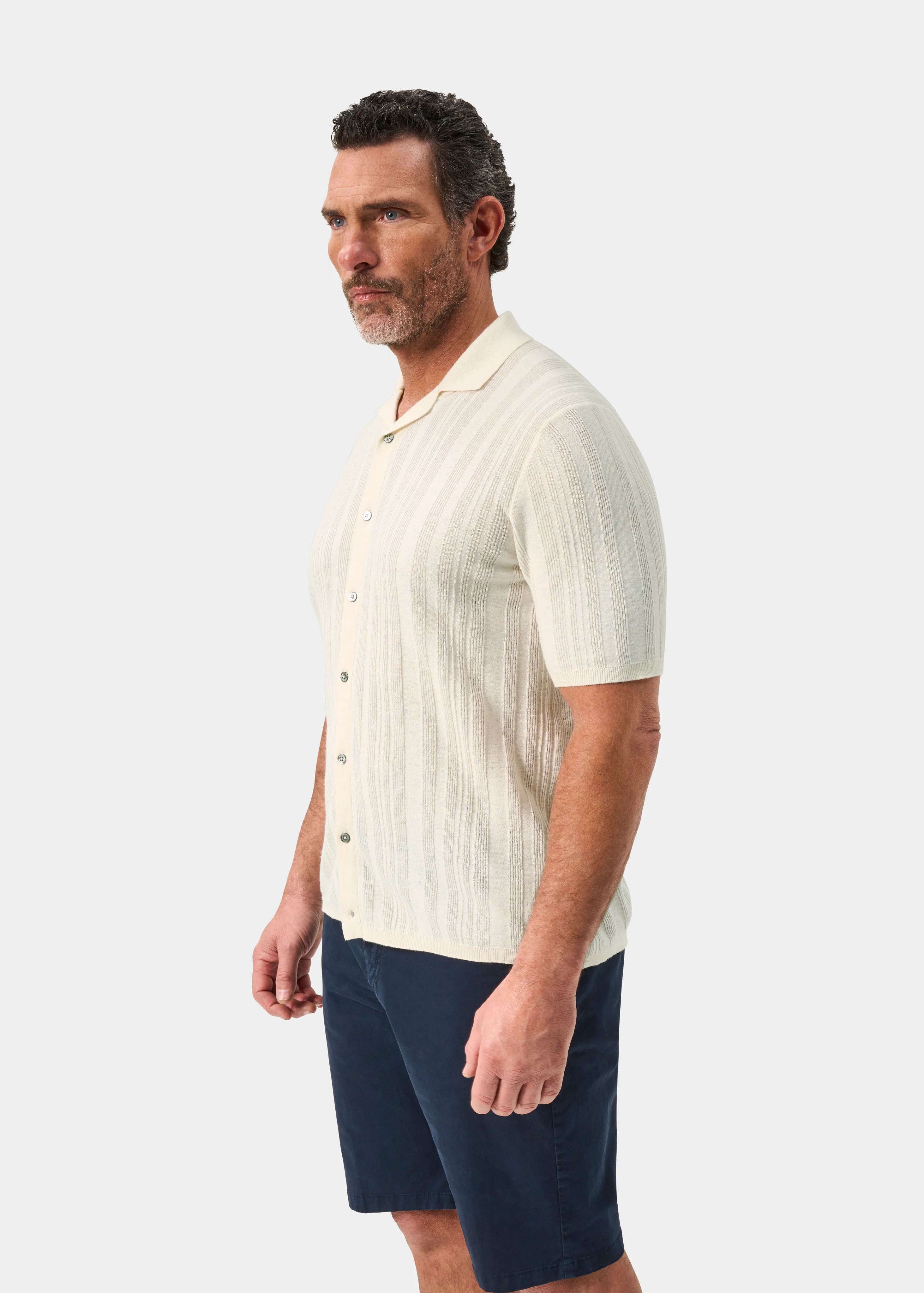 Abbotsbury Men's Short Sleeve Cotton Shirt In Ecru - Image 6
