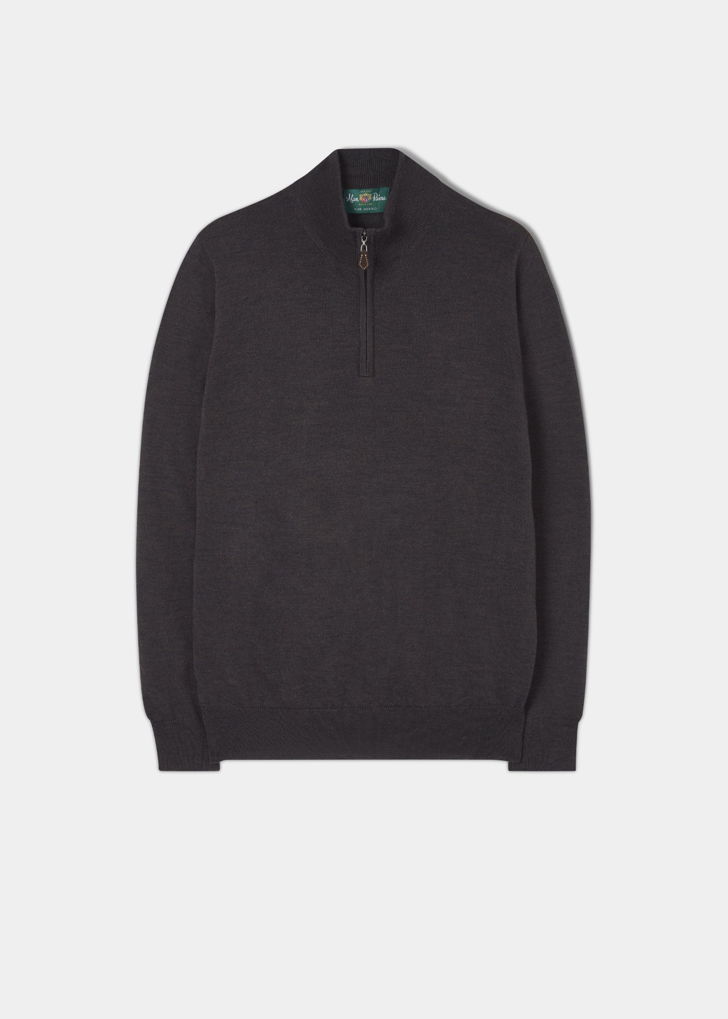 Barton Merino Wool 1/4 Zip Mock Jumper in Dark Brown - Regular Fit