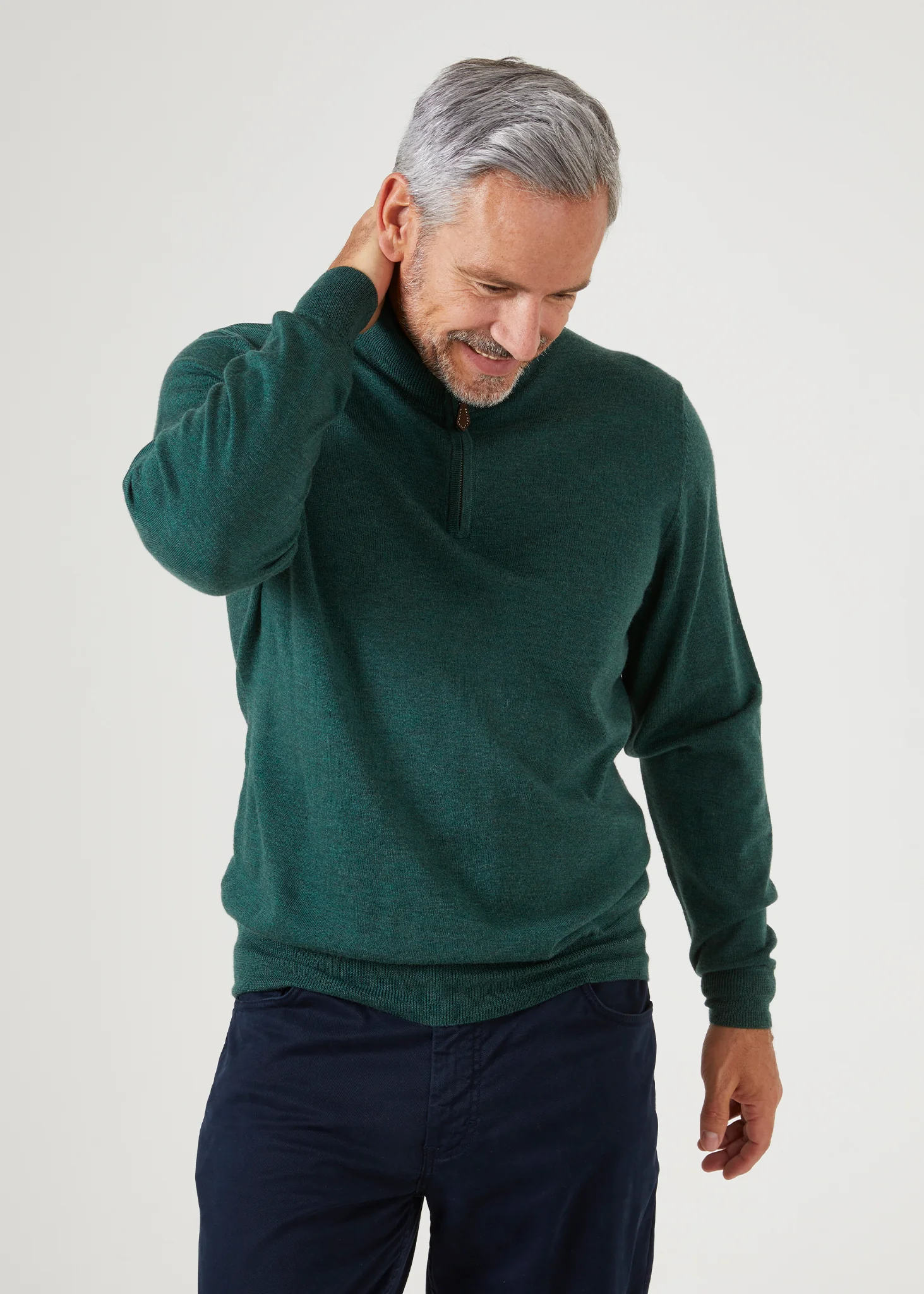 Barton Merino Wool 1/4 Zip Mock Jumper in Hunter - Regular Fit - Image 3