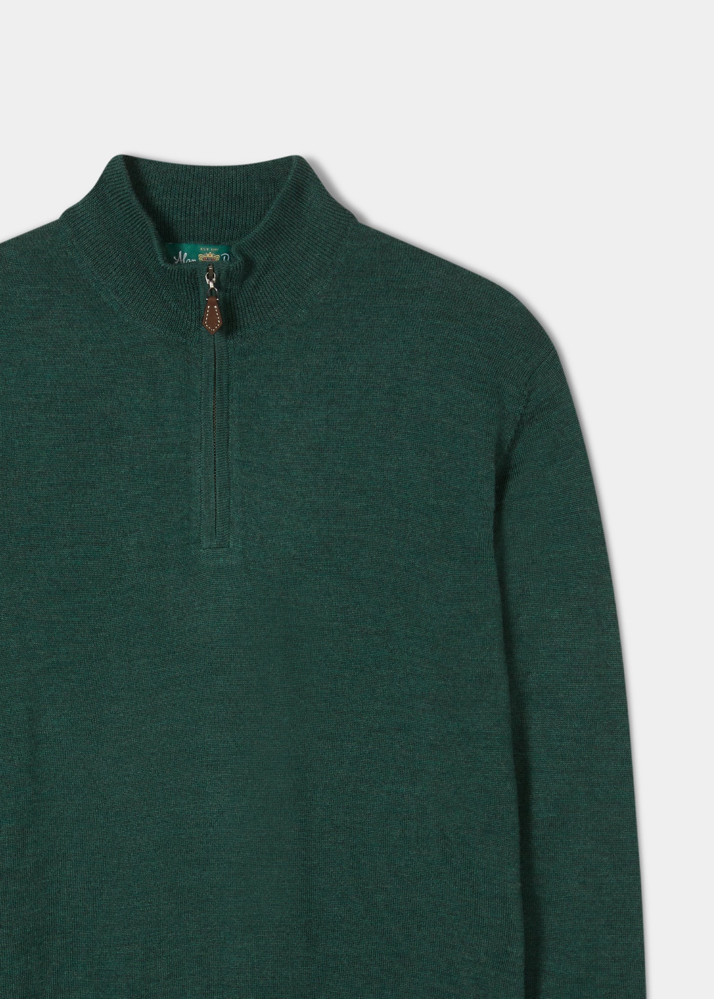 Barton Merino Wool 1/4 Zip Mock Jumper in Hunter - Regular Fit - Image 7