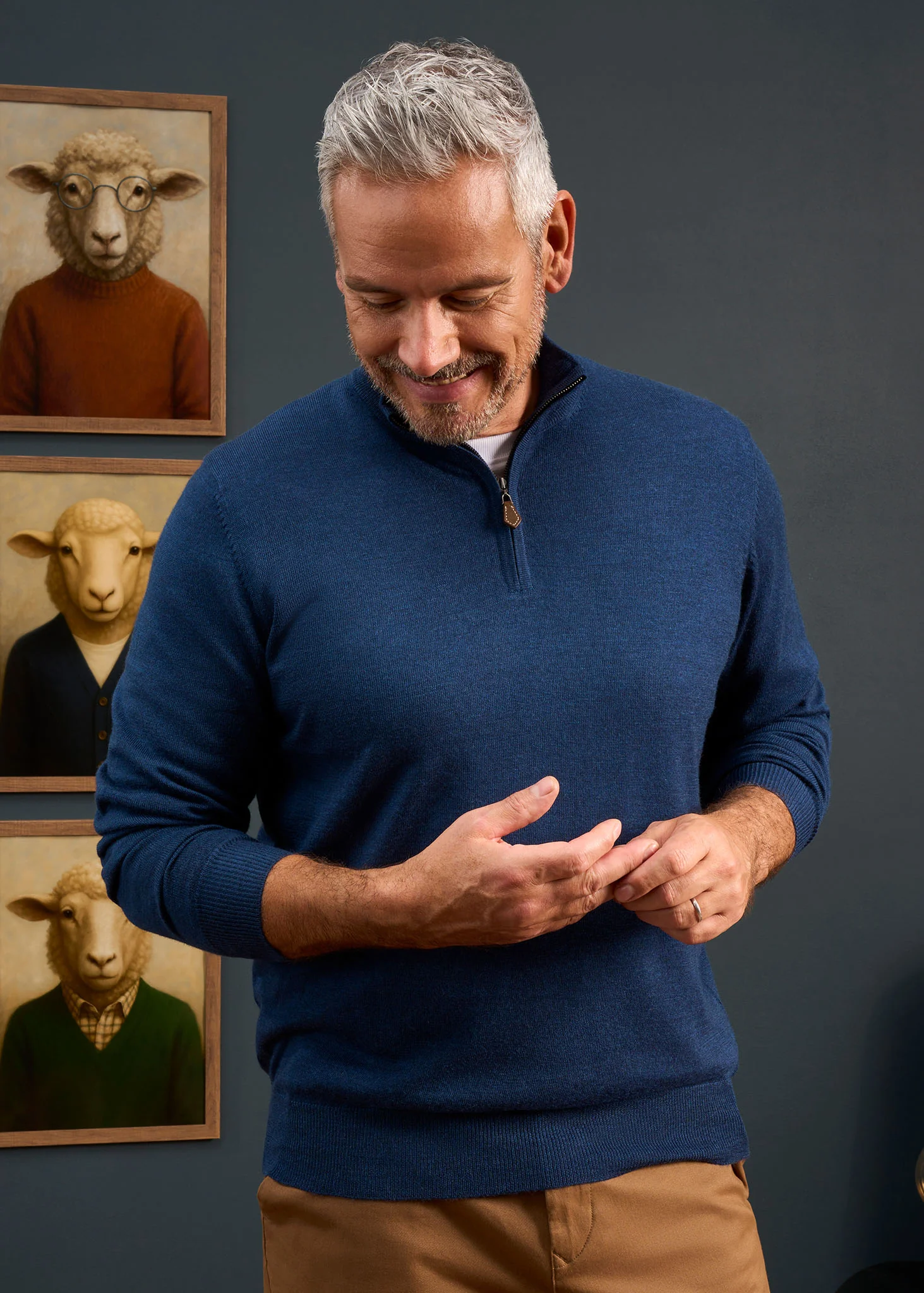Barton Merino Wool 1/4 Zip Mock Jumper in Indigo - Regular Fit - Image 4