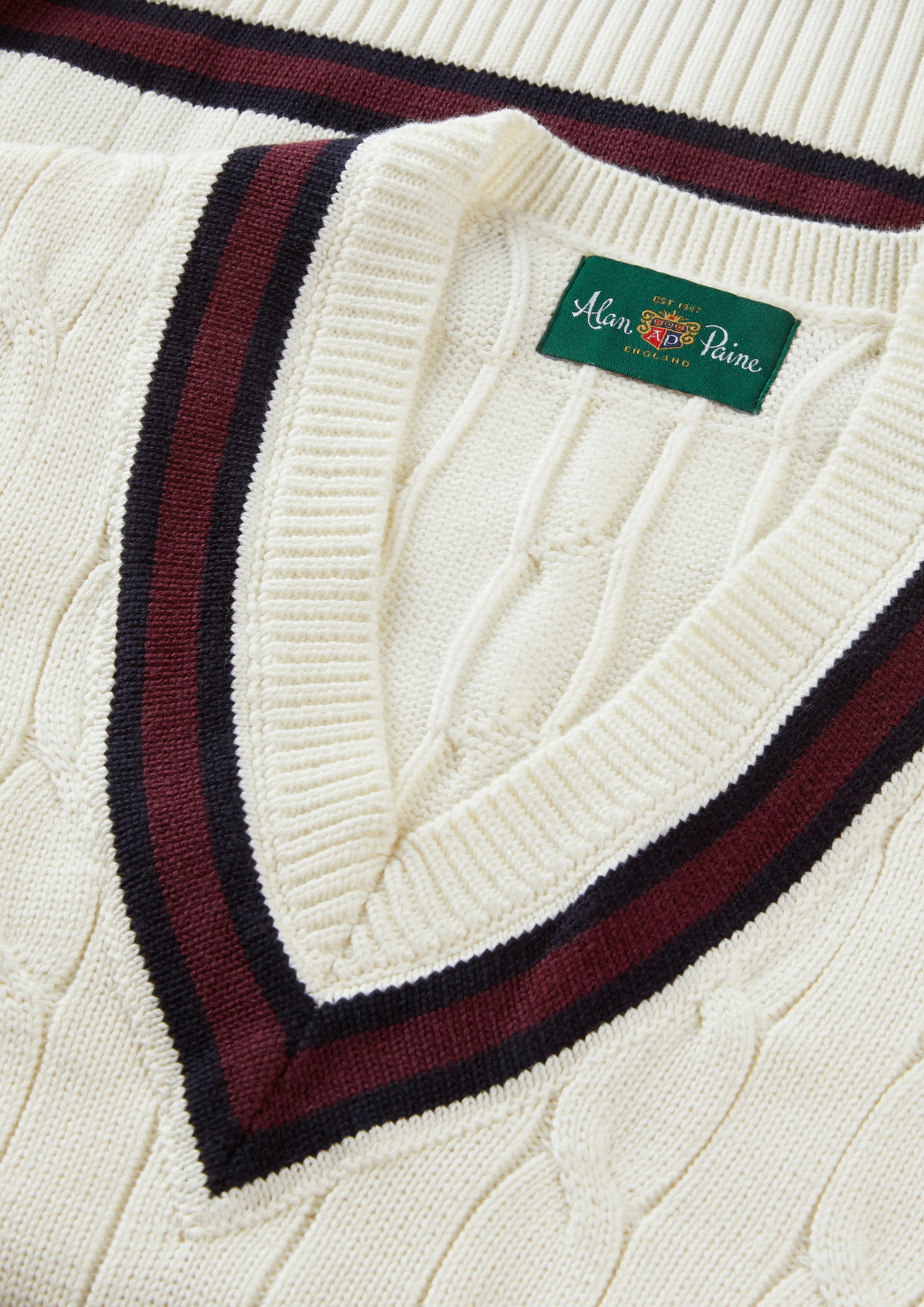 Chadbury Cable Cricket Slipover In Ecru and Dark Navy - Image 4
