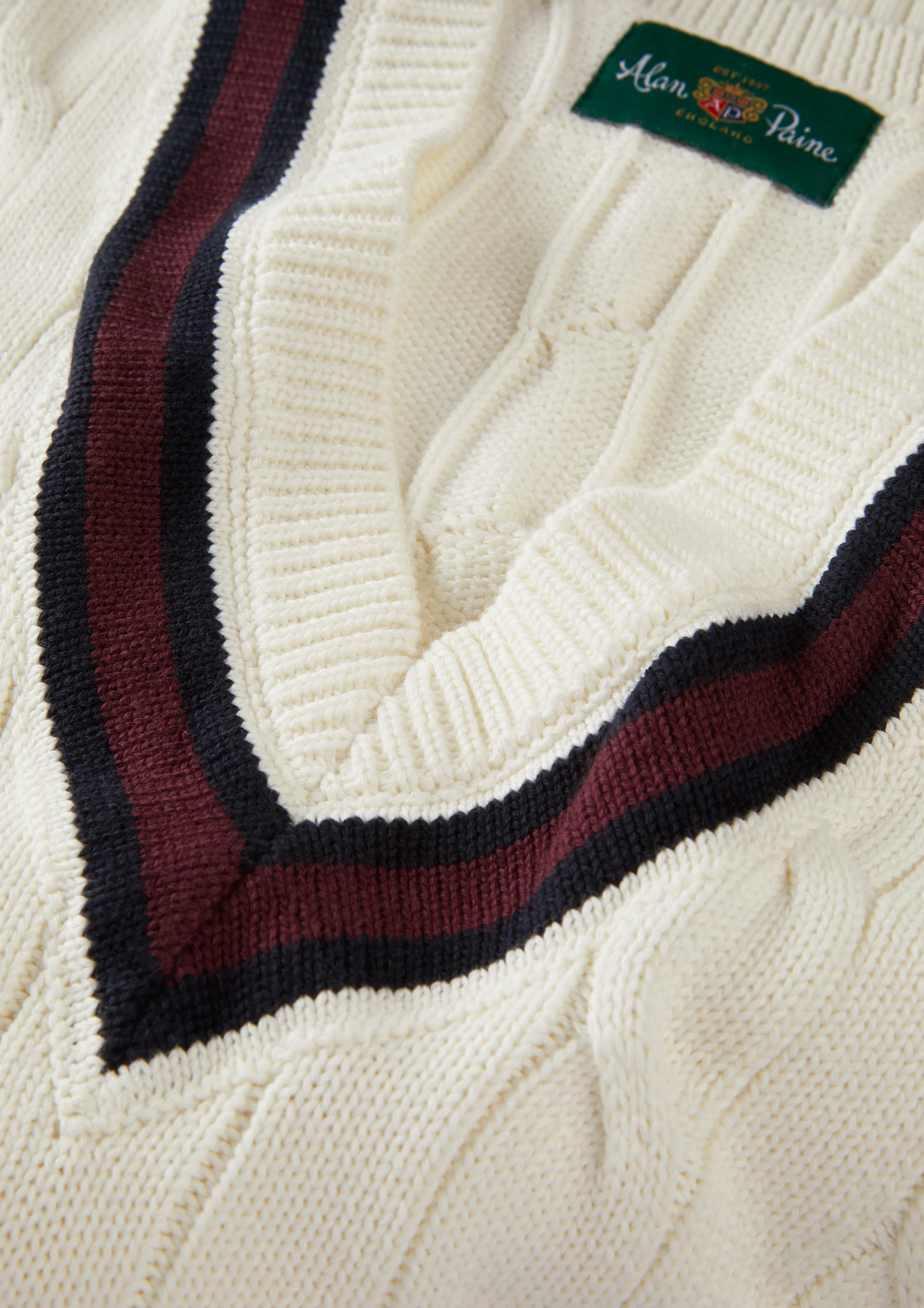 Chadbury Cable Cricket Slipover In Ecru and Dark Navy - Image 7