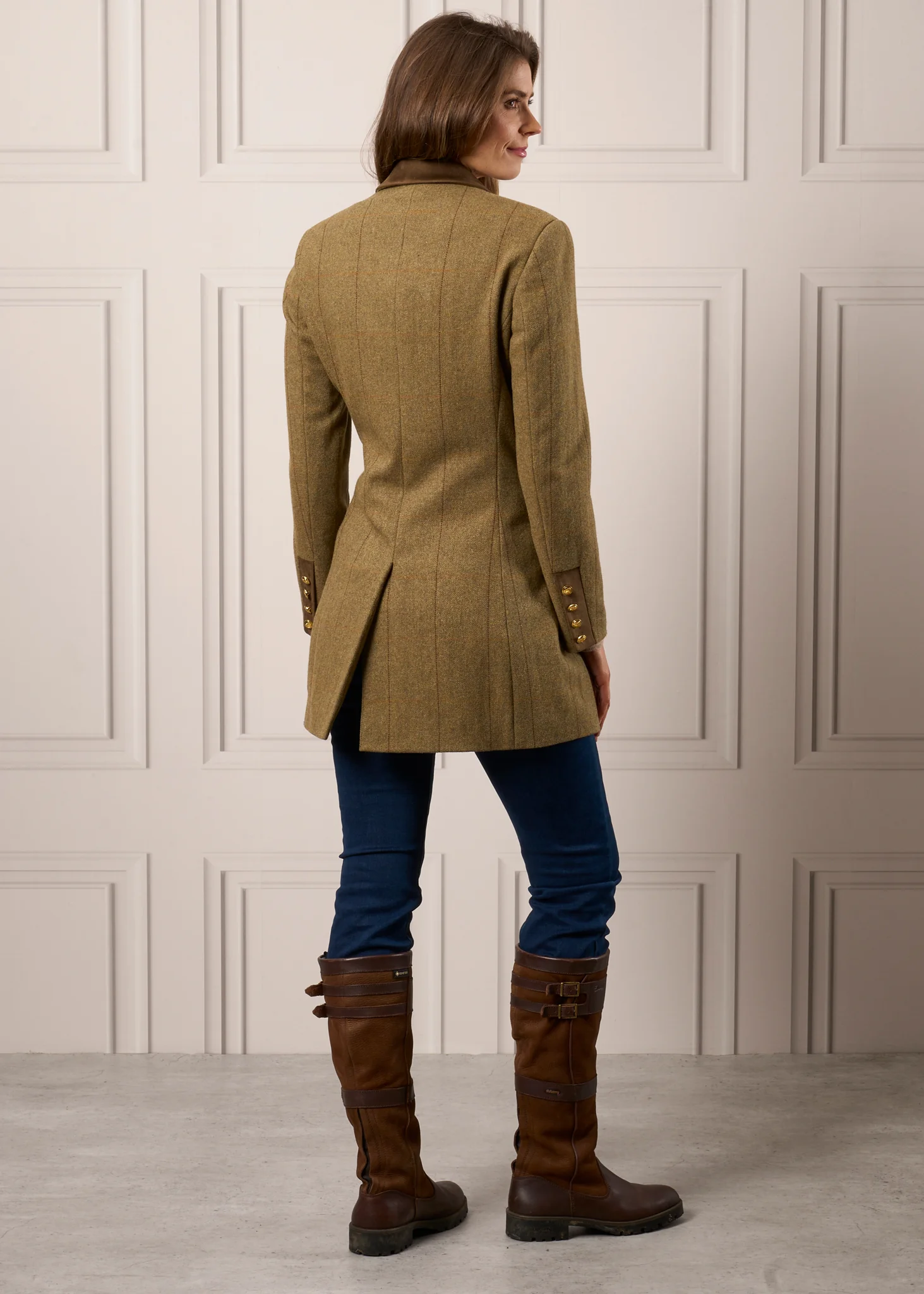 Combrook Ladies Tweed Water Repellent Mid-Thigh Coat in Grove  -  Regular Fit - Image 8