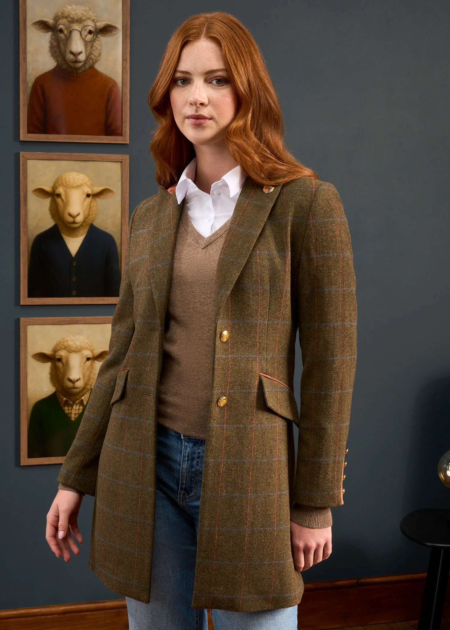 Combrook Ladies Tweed Water Repellent Mid-Thigh Coat in Willow  -  Regular Fit - Image 2