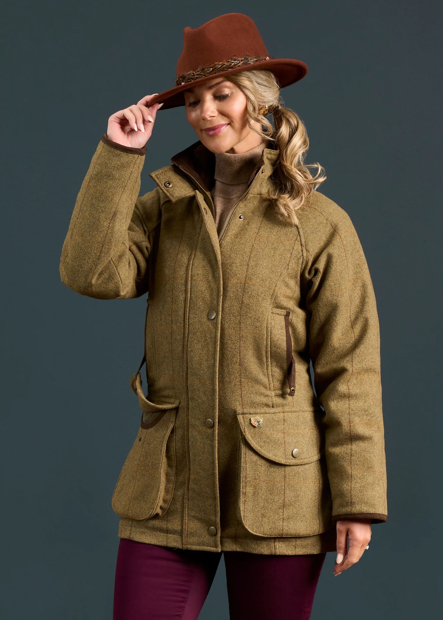 Combrook Ladies Tweed Waterproof Shooting Coat in Grove  -  Shooting Fit - Image 3