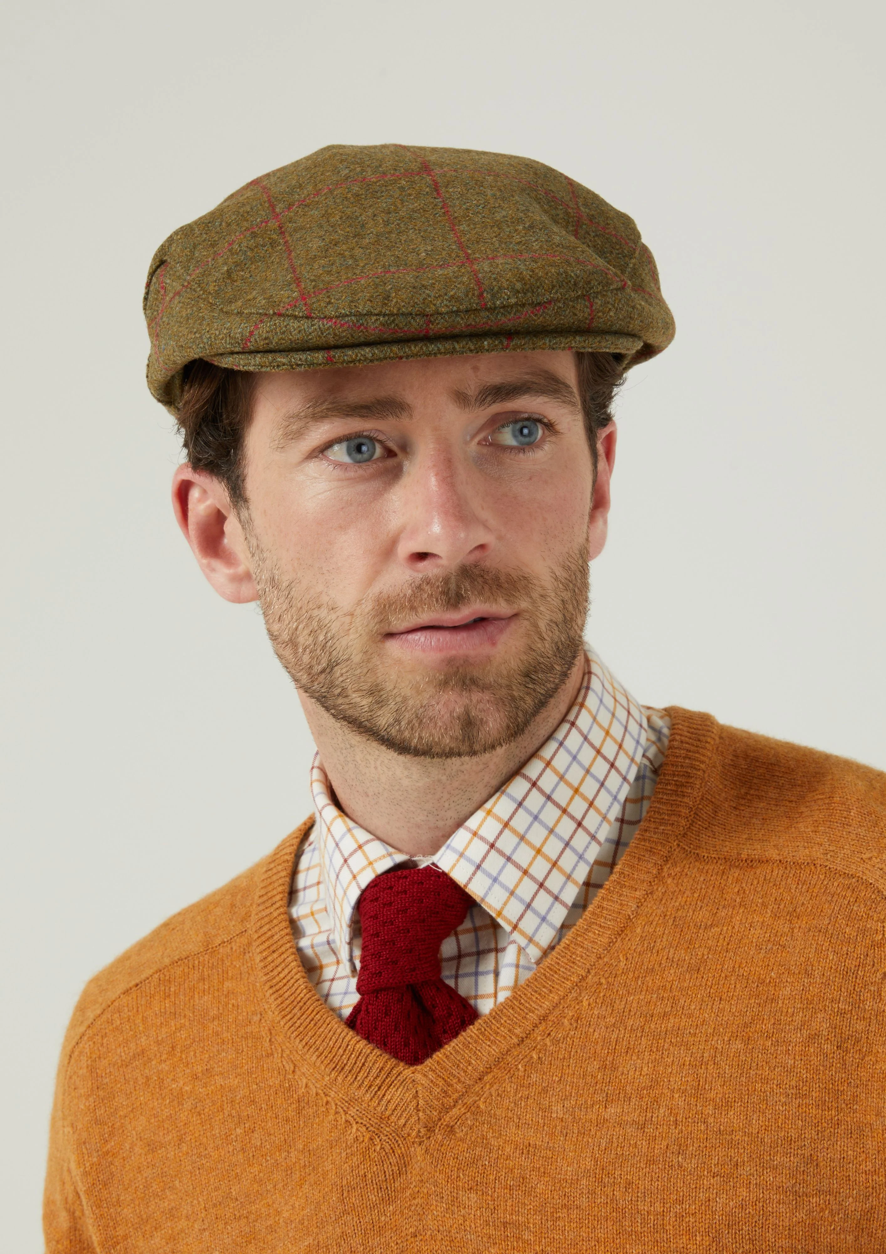 Combrook Men's Tweed Waterproof Flat Cap in Sage  -  Regular Fit - Image 6