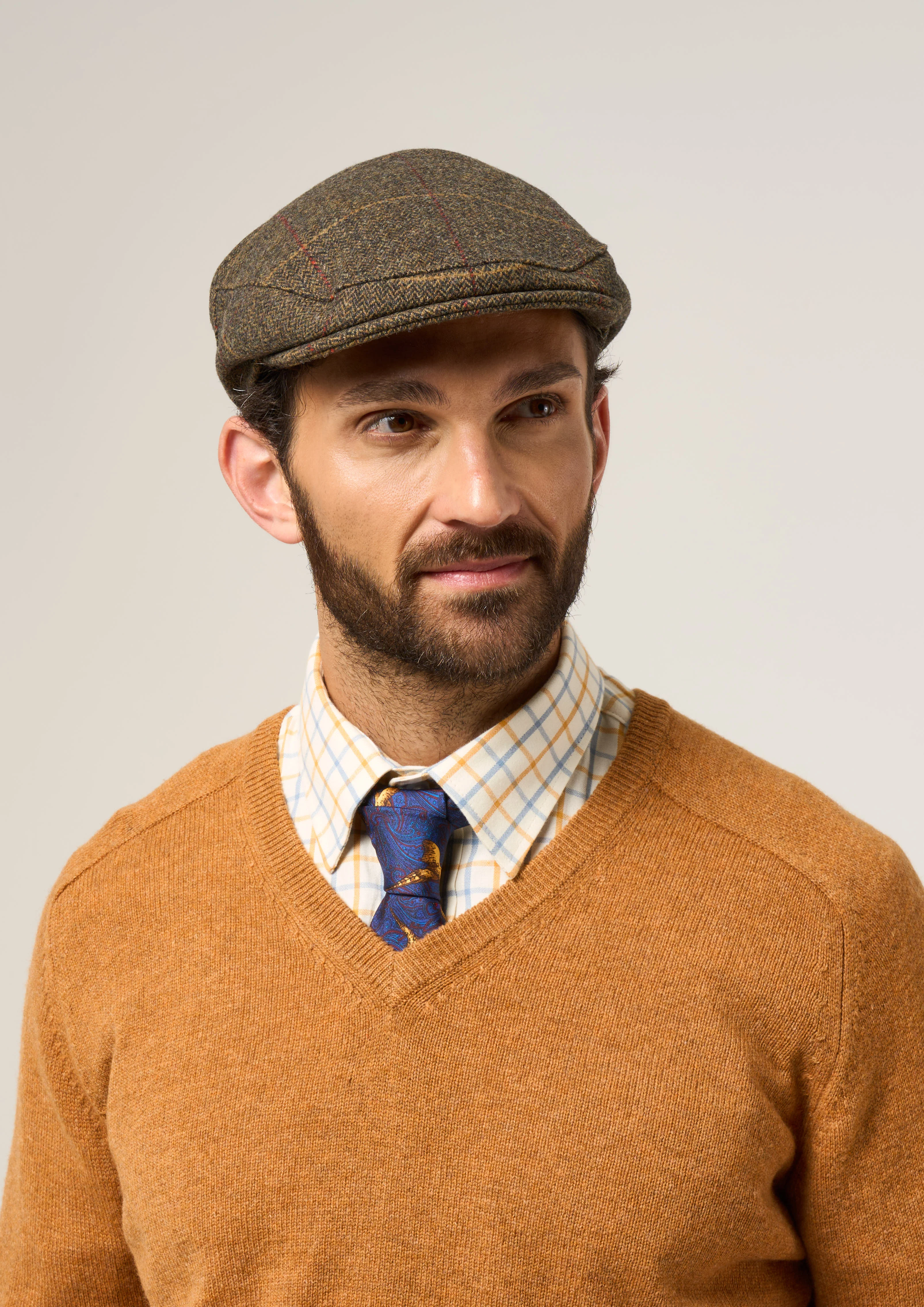 Combrook Men's Tweed Waterproof Flat Cap in Teak  -  Regular Fit - Image 3