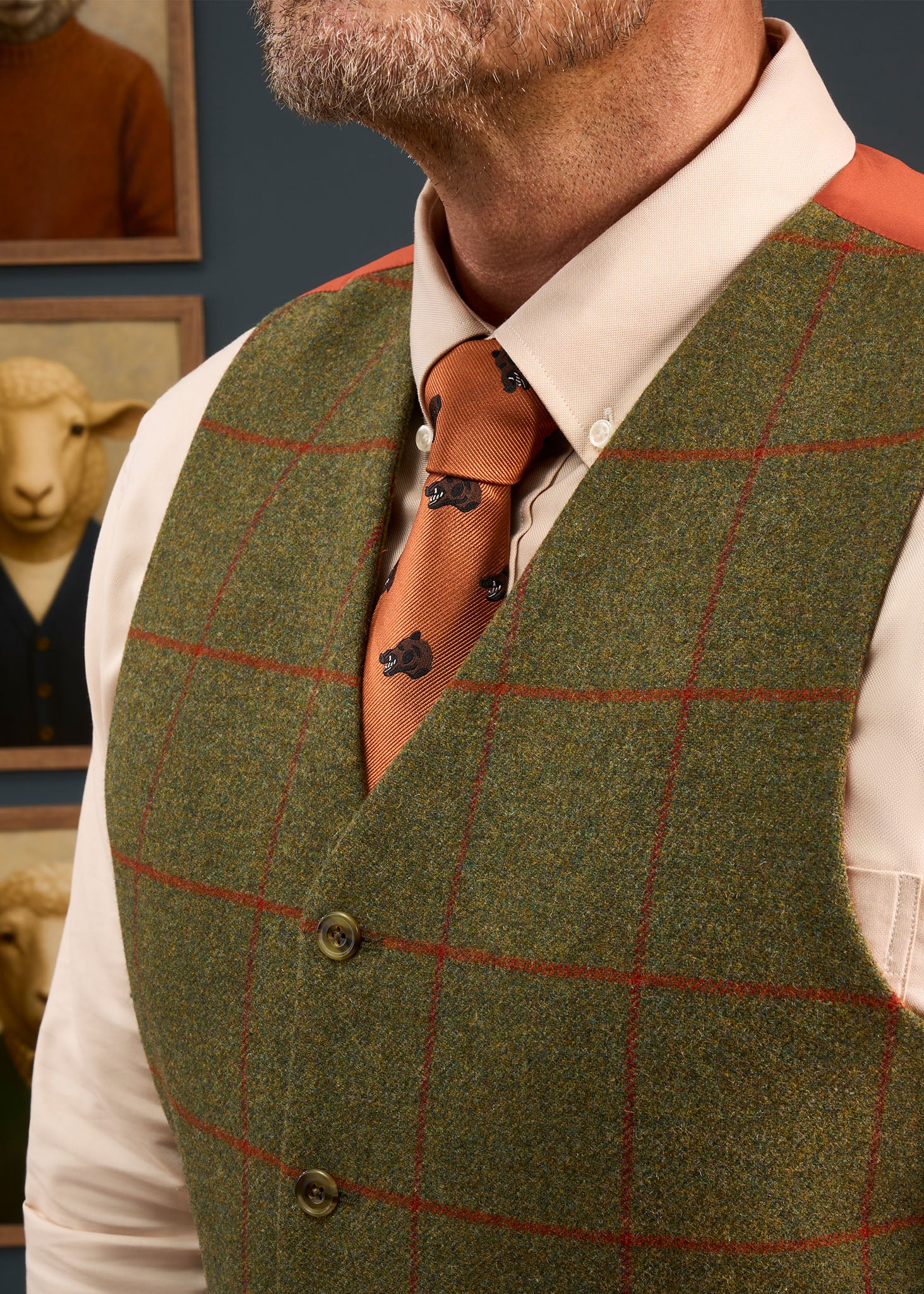 Combrook Men's Tweed Water Repellent Lined-Back Waistcoat in Reed  -  Regular Fit - Image 3