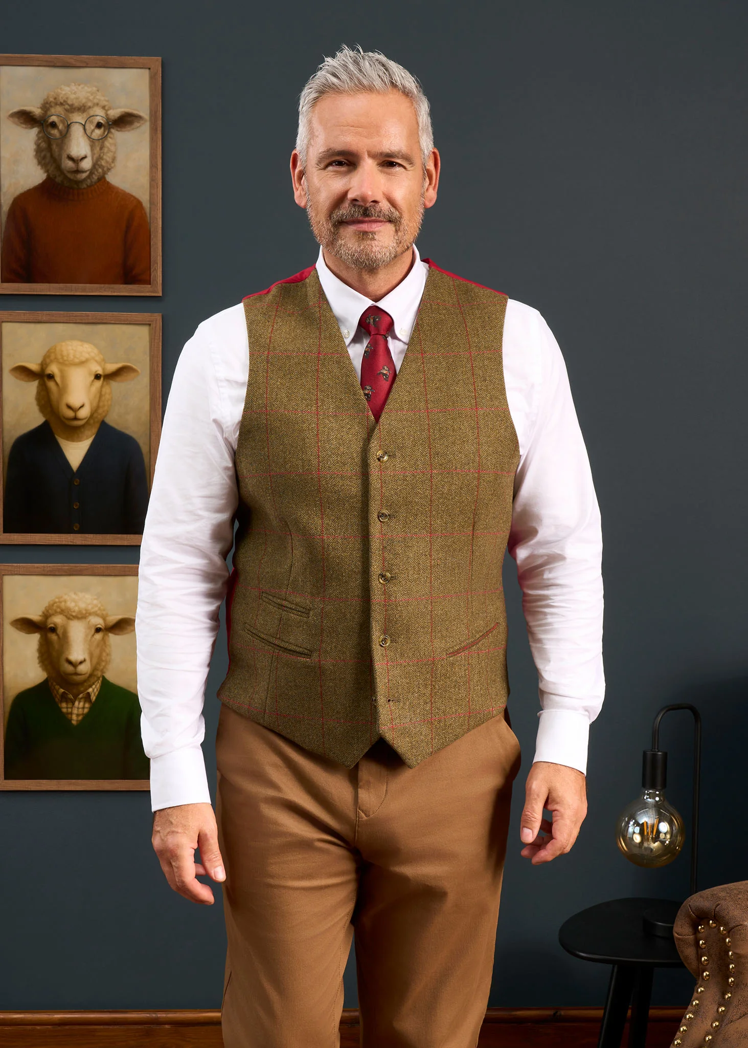 Combrook Men's Tweed Water Repellent Lined-Back Waistcoat in Sage  -  Regular Fit - Image 3