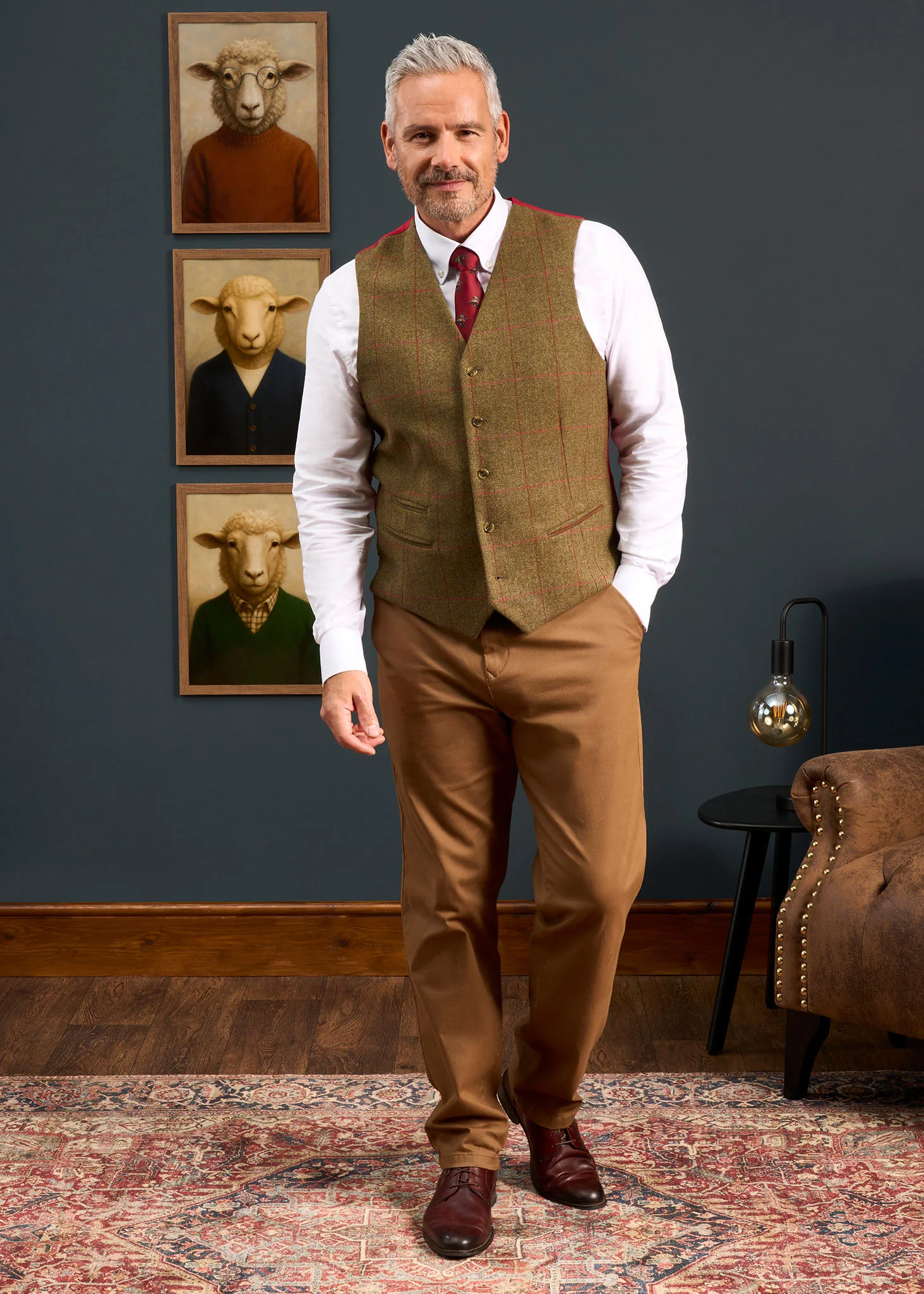 Combrook Men's Tweed Water Repellent Lined-Back Waistcoat in Sage  -  Regular Fit - Image 4