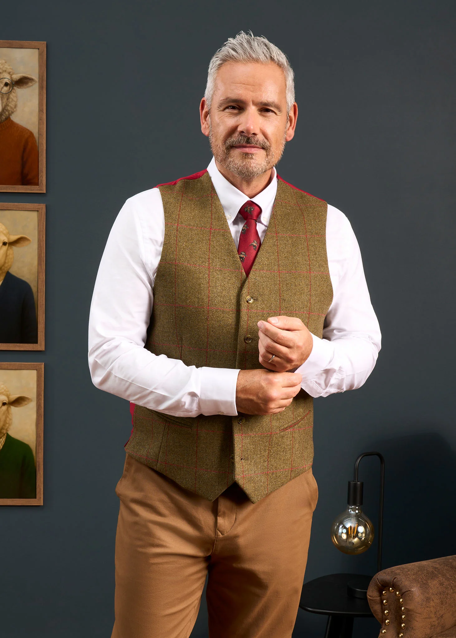 Combrook Men's Tweed Water Repellent Lined-Back Waistcoat in Sage  -  Regular Fit - Image 5
