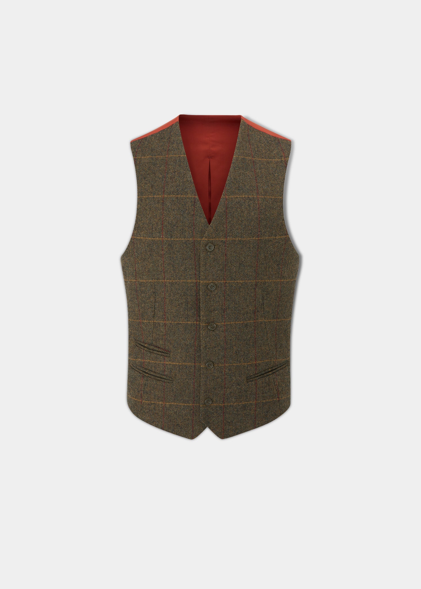 Combrook Men's Tweed Water Repellent Lined-Back Waistcoat in Teak  -  Regular Fit