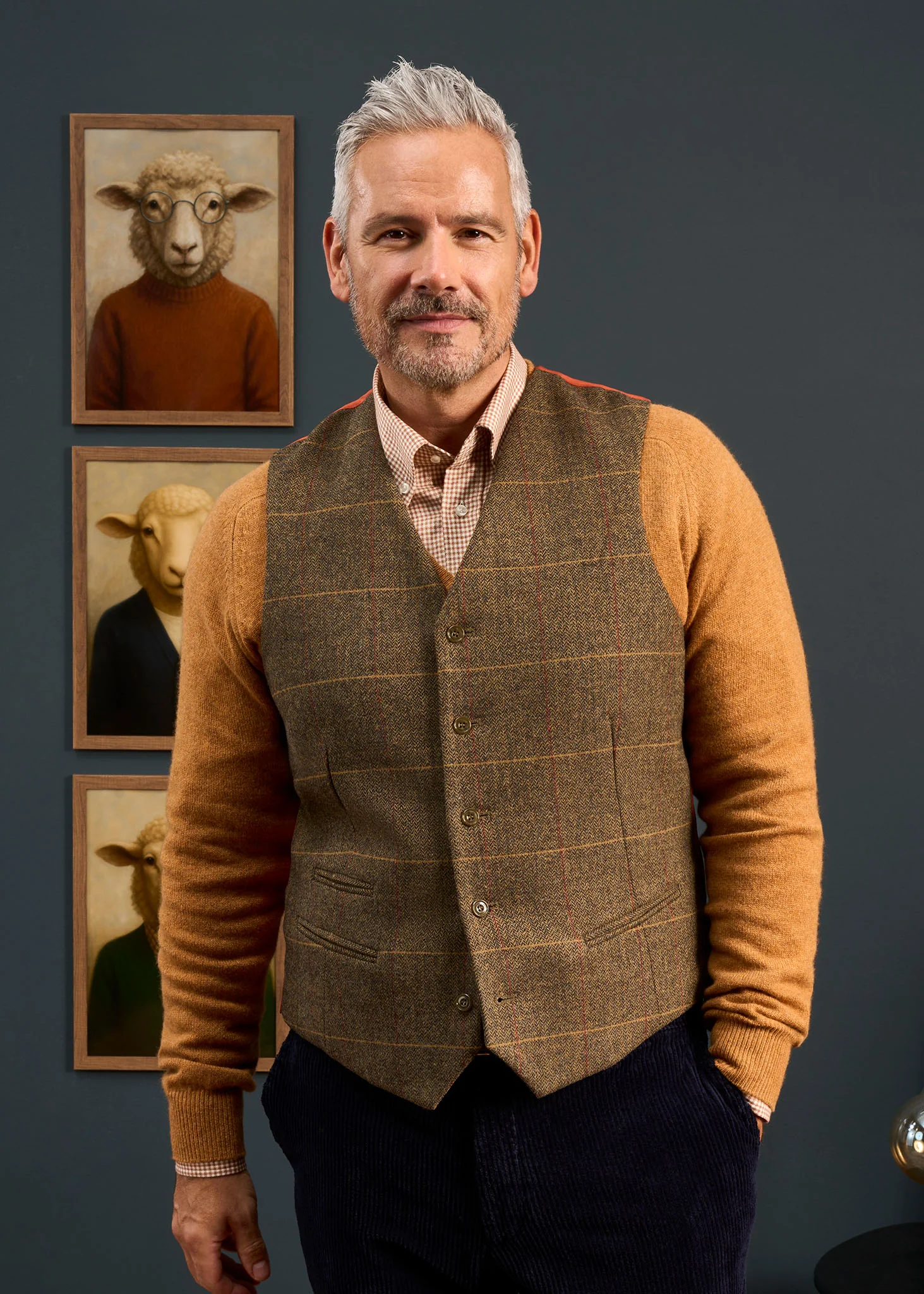 Combrook Men's Tweed Water Repellent Lined-Back Waistcoat in Teak  -  Regular Fit - Image 2