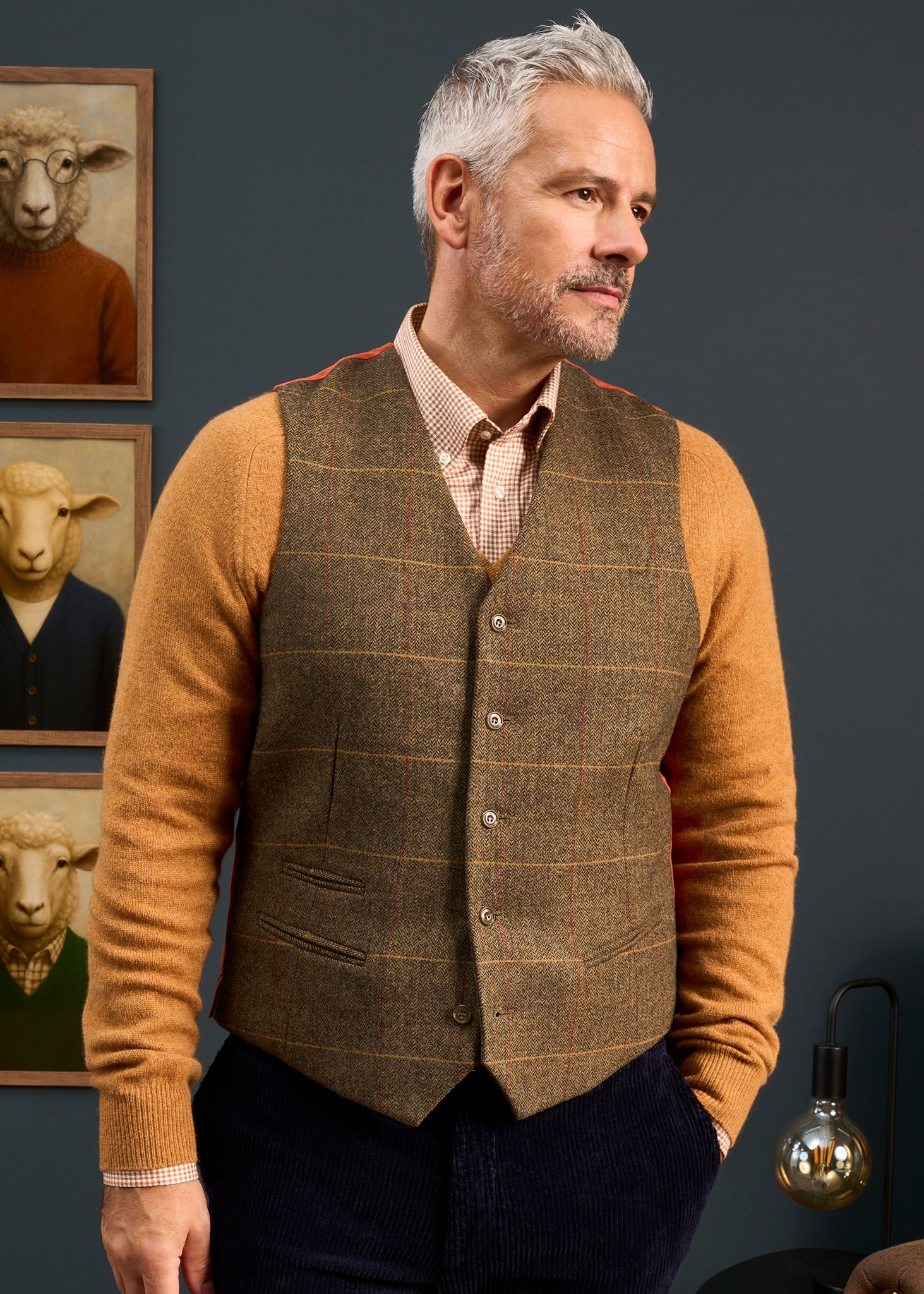 Combrook Men's Tweed Water Repellent Lined-Back Waistcoat in Teak  -  Regular Fit - Image 3