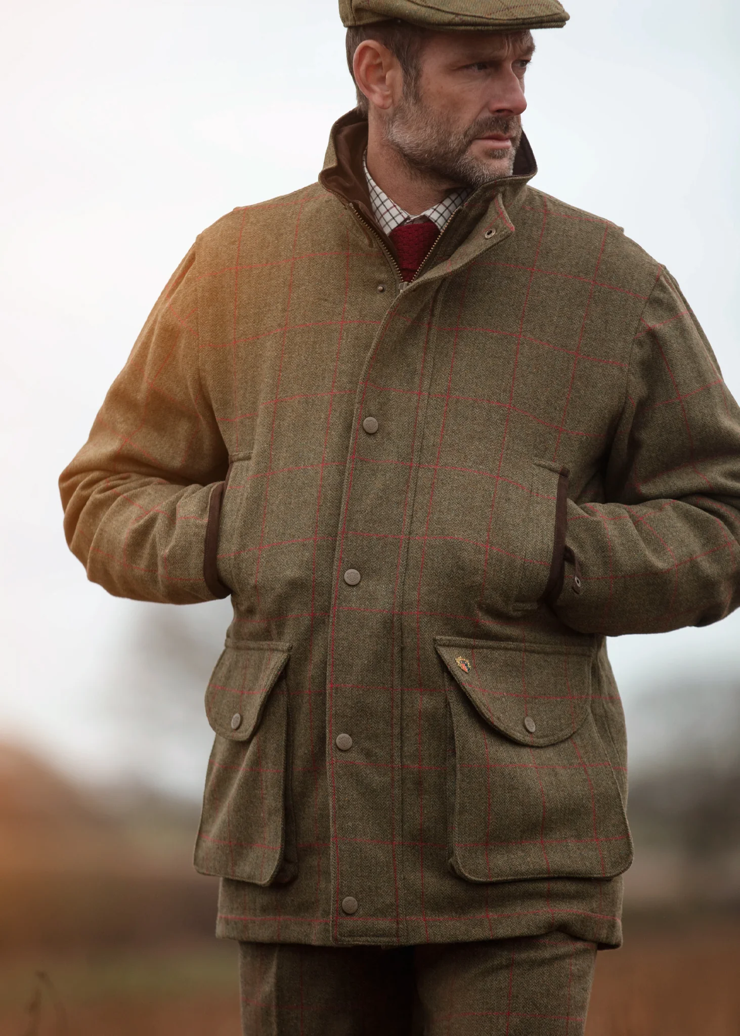 Combrook Men's Tweed Waterproof Shooting Field Coat in Sage  -  Shooting Fit - Image 3