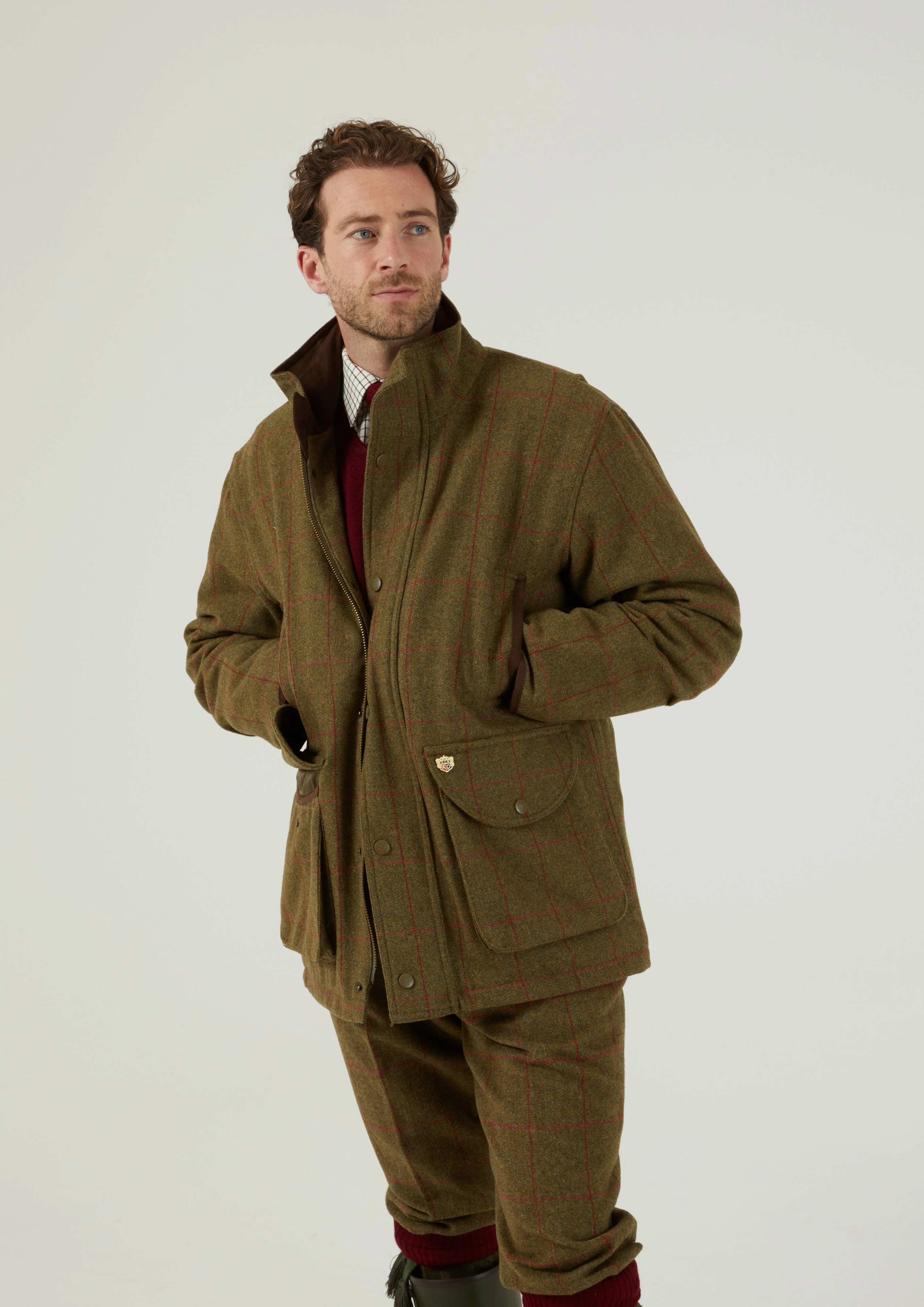 Combrook Men's Tweed Waterproof Shooting Field Coat in Sage  -  Shooting Fit - Image 4