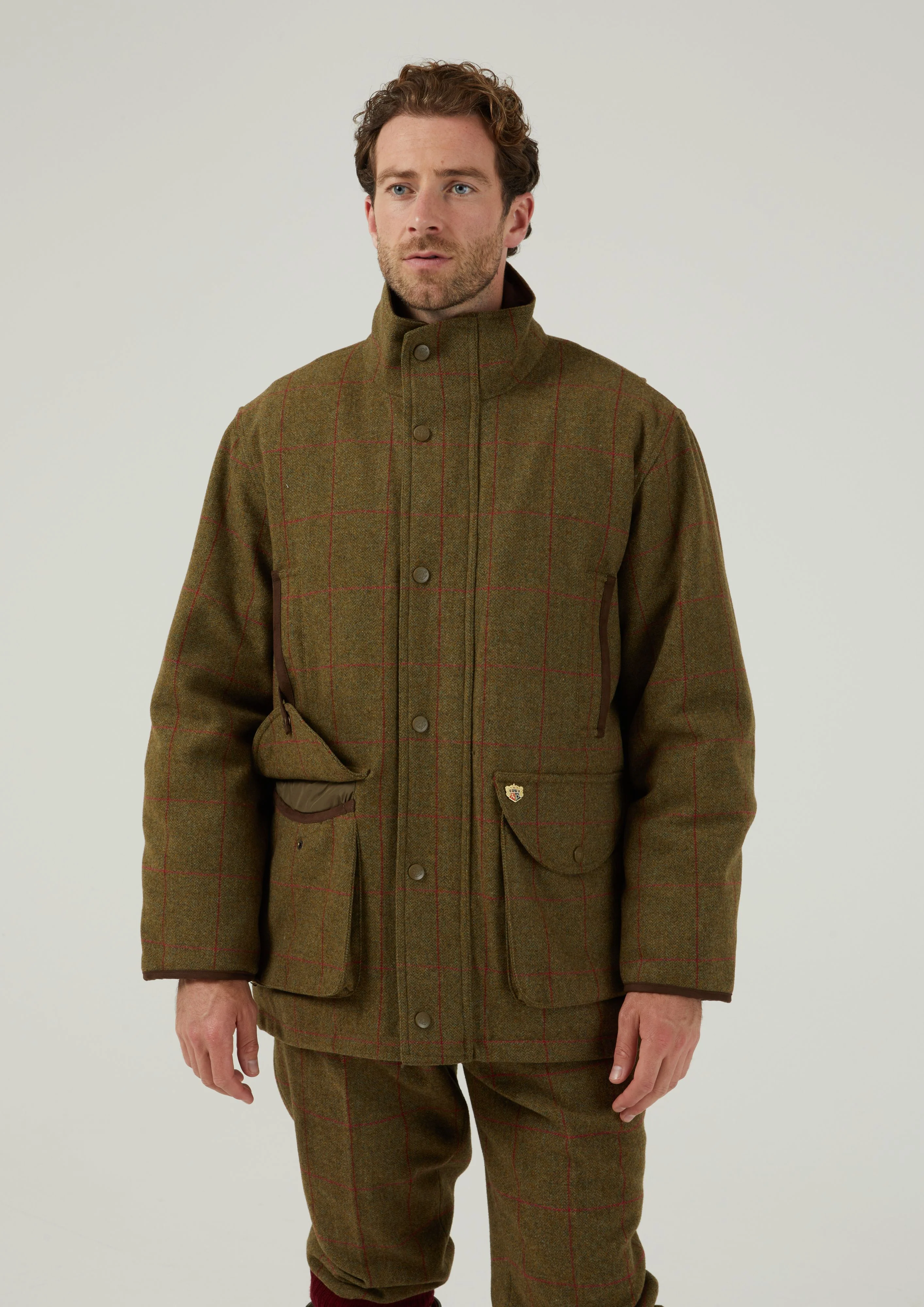 Combrook Men's Tweed Waterproof Shooting Field Coat in Sage  -  Shooting Fit - Image 6