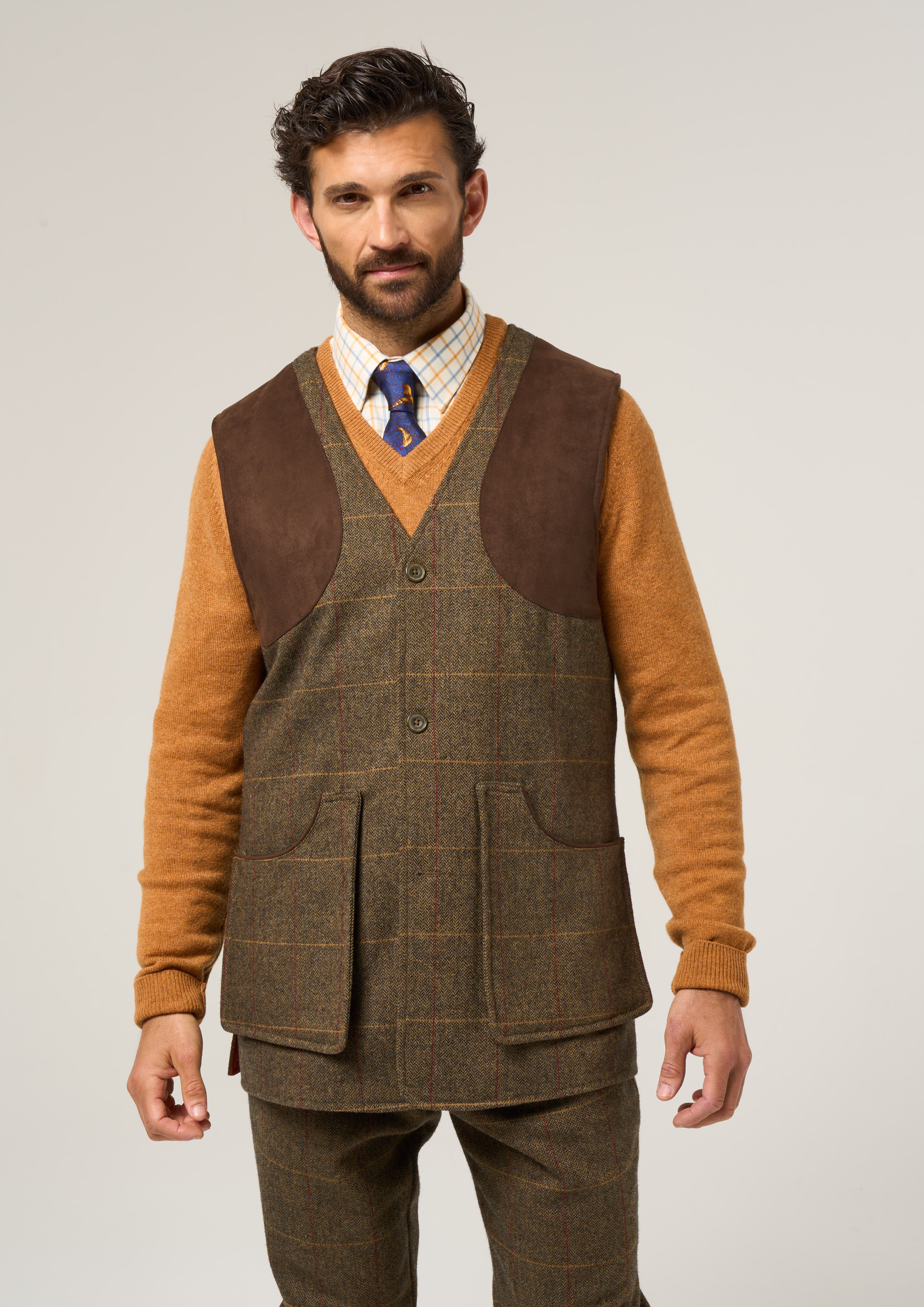 Combrook Men's Tweed Water Repellent Shooting Waistcoat in Teak  -  Shooting Fit - Image 3