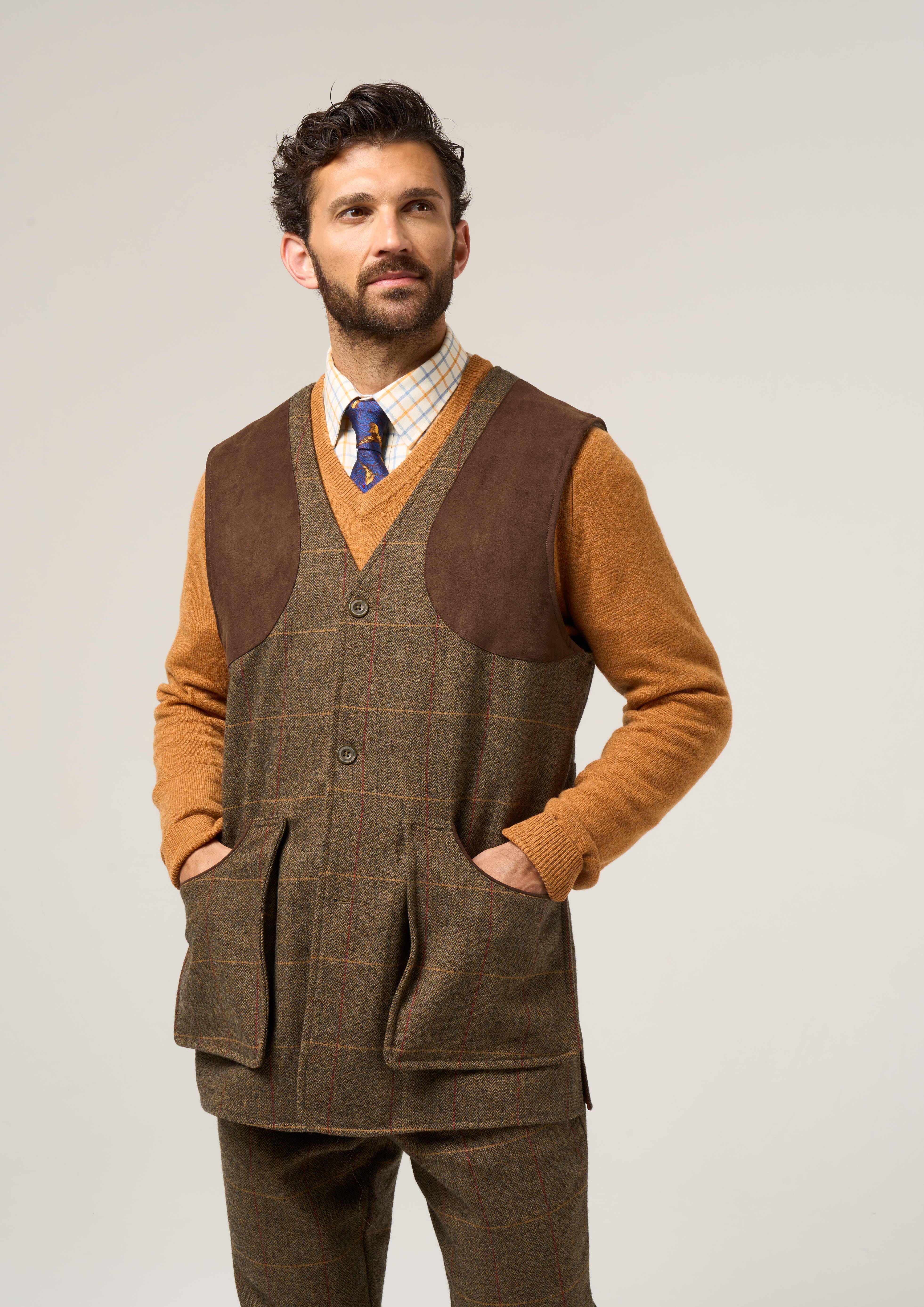 Combrook Men's Tweed Water Repellent Shooting Waistcoat in Teak  -  Shooting Fit - Image 4