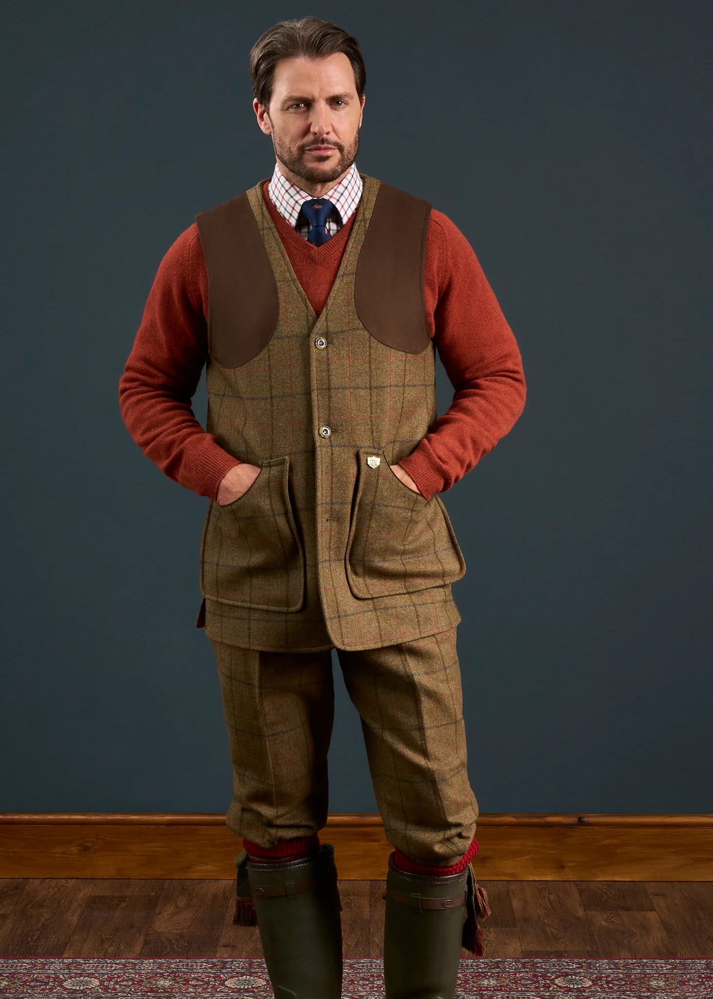 Combrook Men's Tweed Shooting Waistcoat in Thyme - Shooting Fit - Image 2