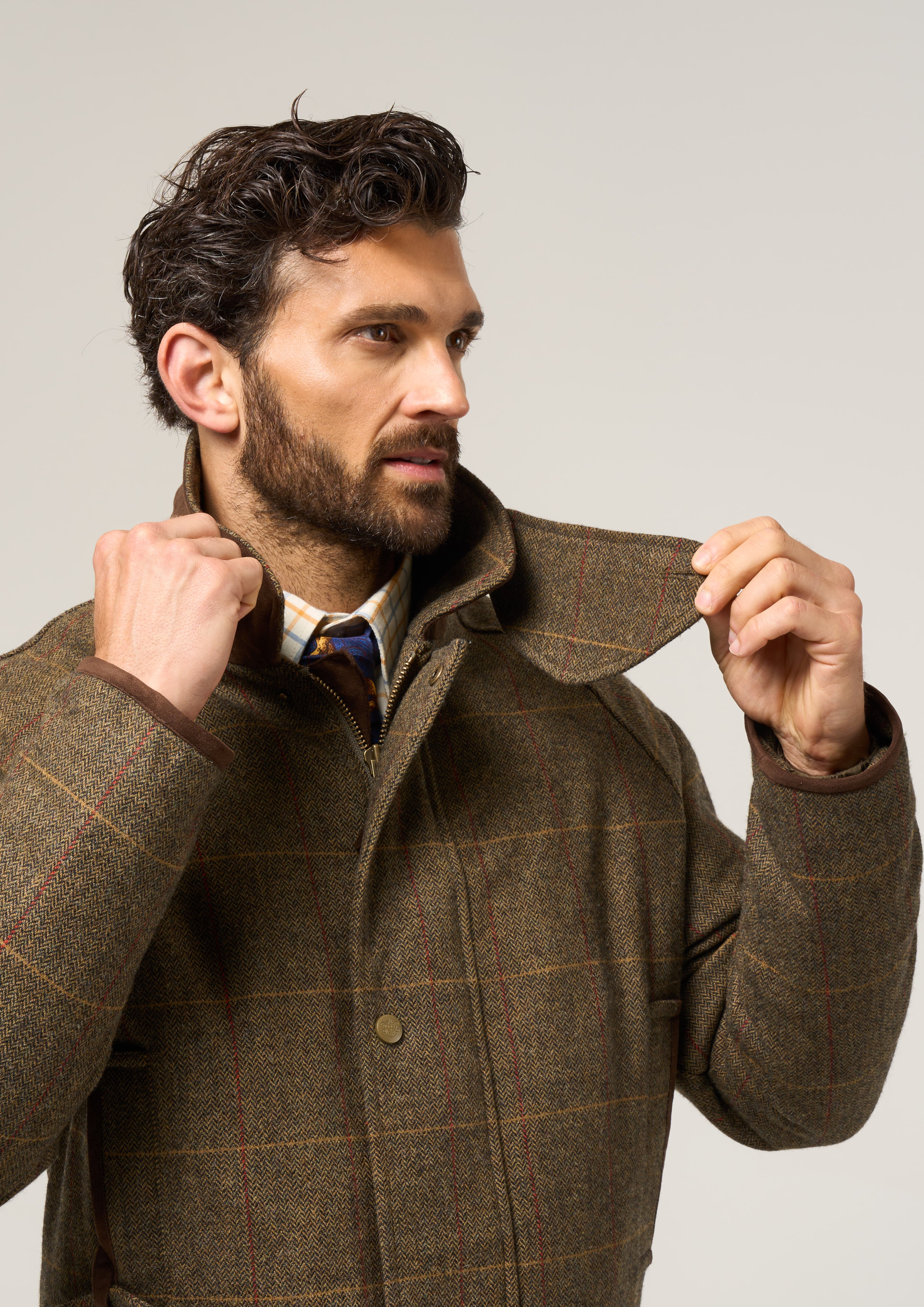 Combrook Men's Tweed Waterproof Coat in Teak  -  Regular Fit - Image 6