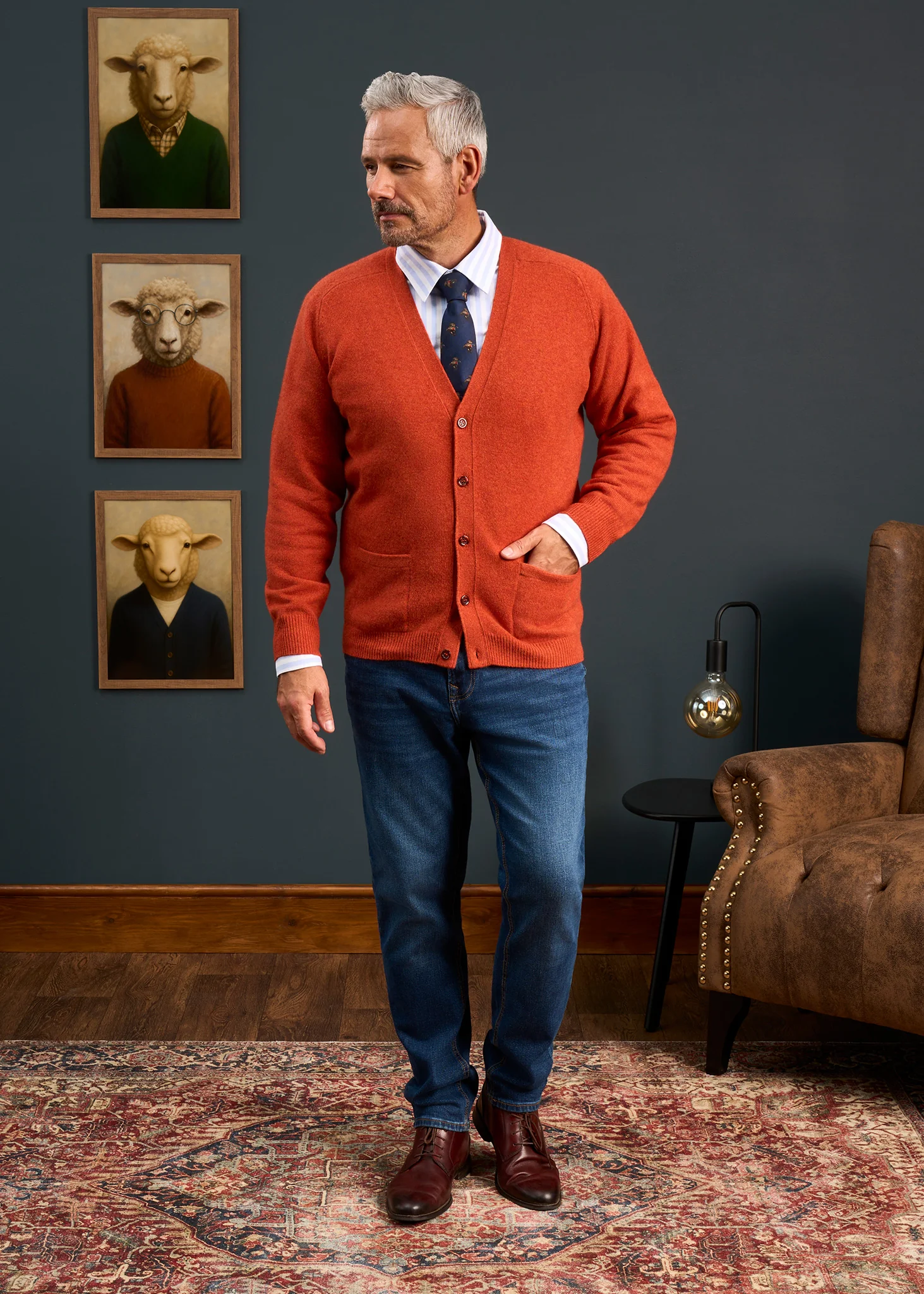 Cornwall Lambswool Cardigan in Ember - Classic Fit - Image 3