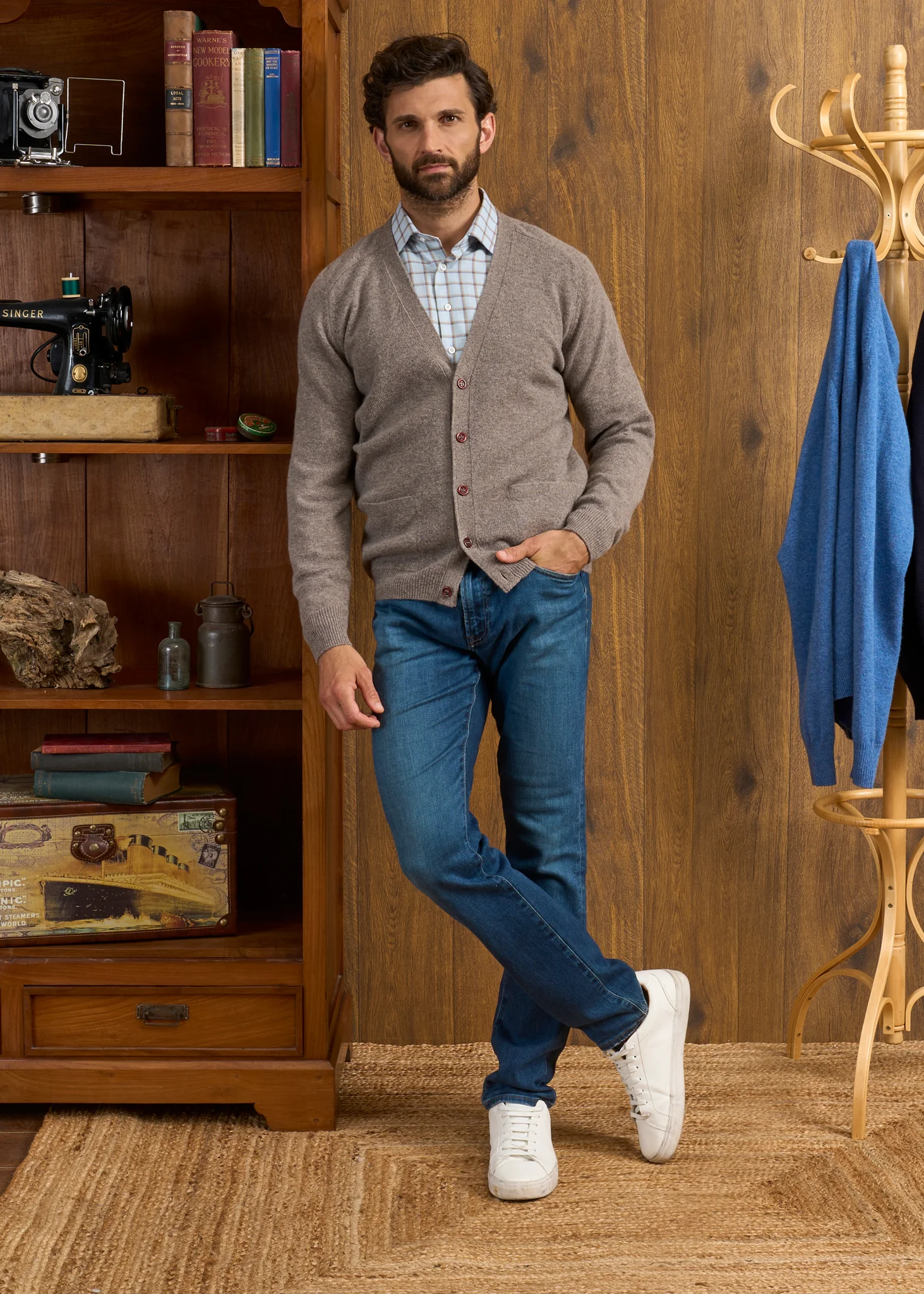 Cornwall Lambswool Cardigan in Vole - Classic Fit - Image 2
