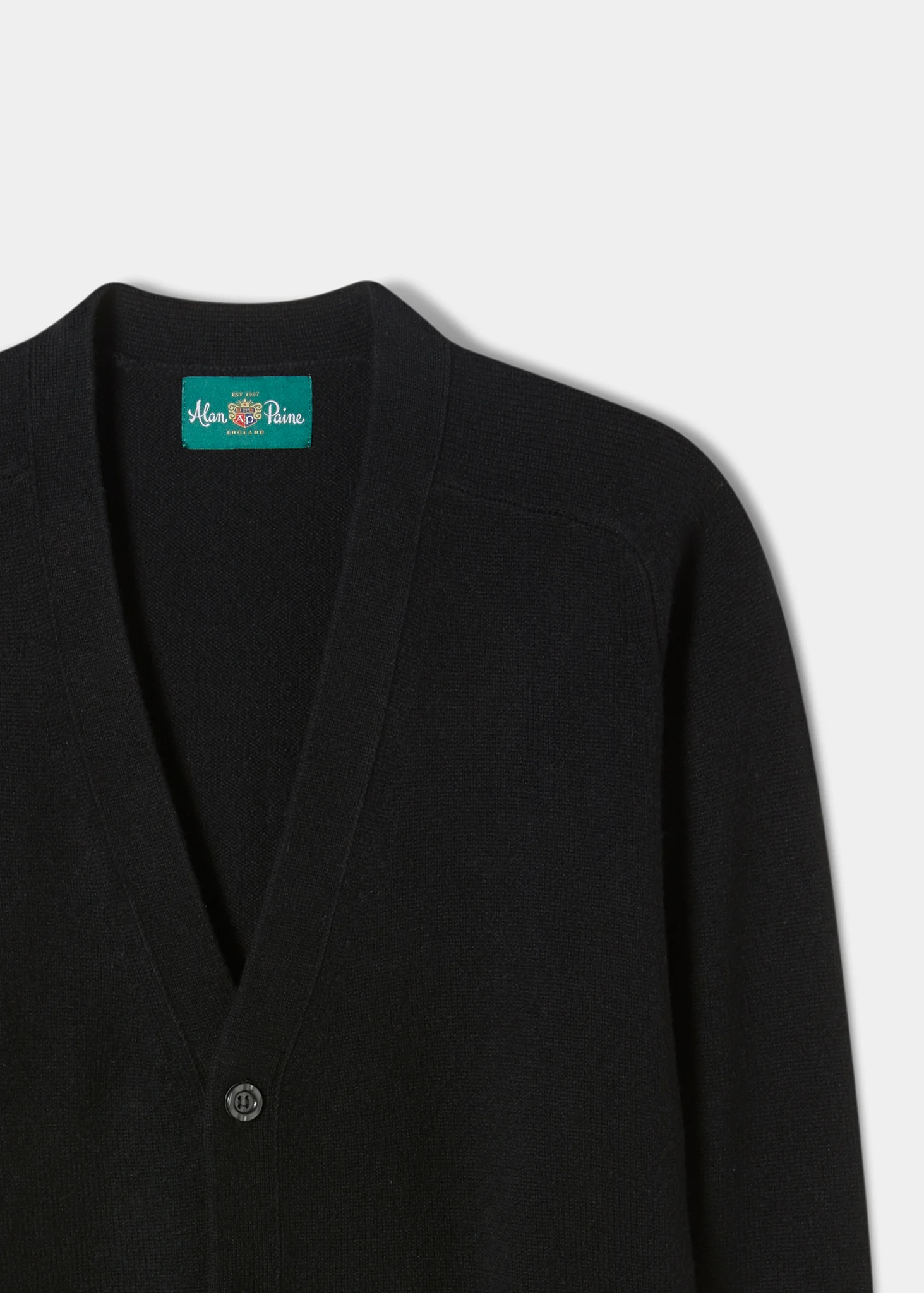 Cornwall Lambswool Cardigan in Black - Classic Fit - Image 2