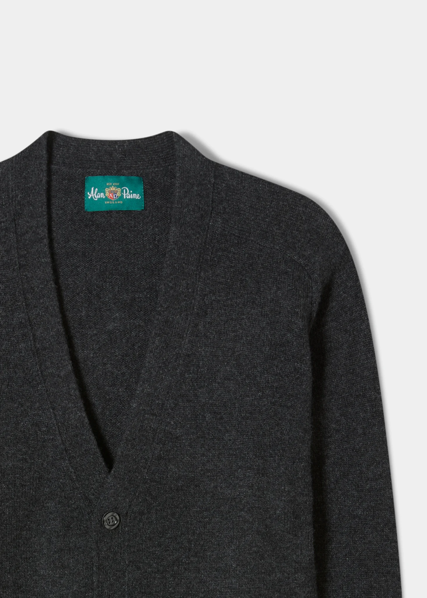 Cornwall Lambswool Cardigan in Charcoal - Classic Fit - Image 2