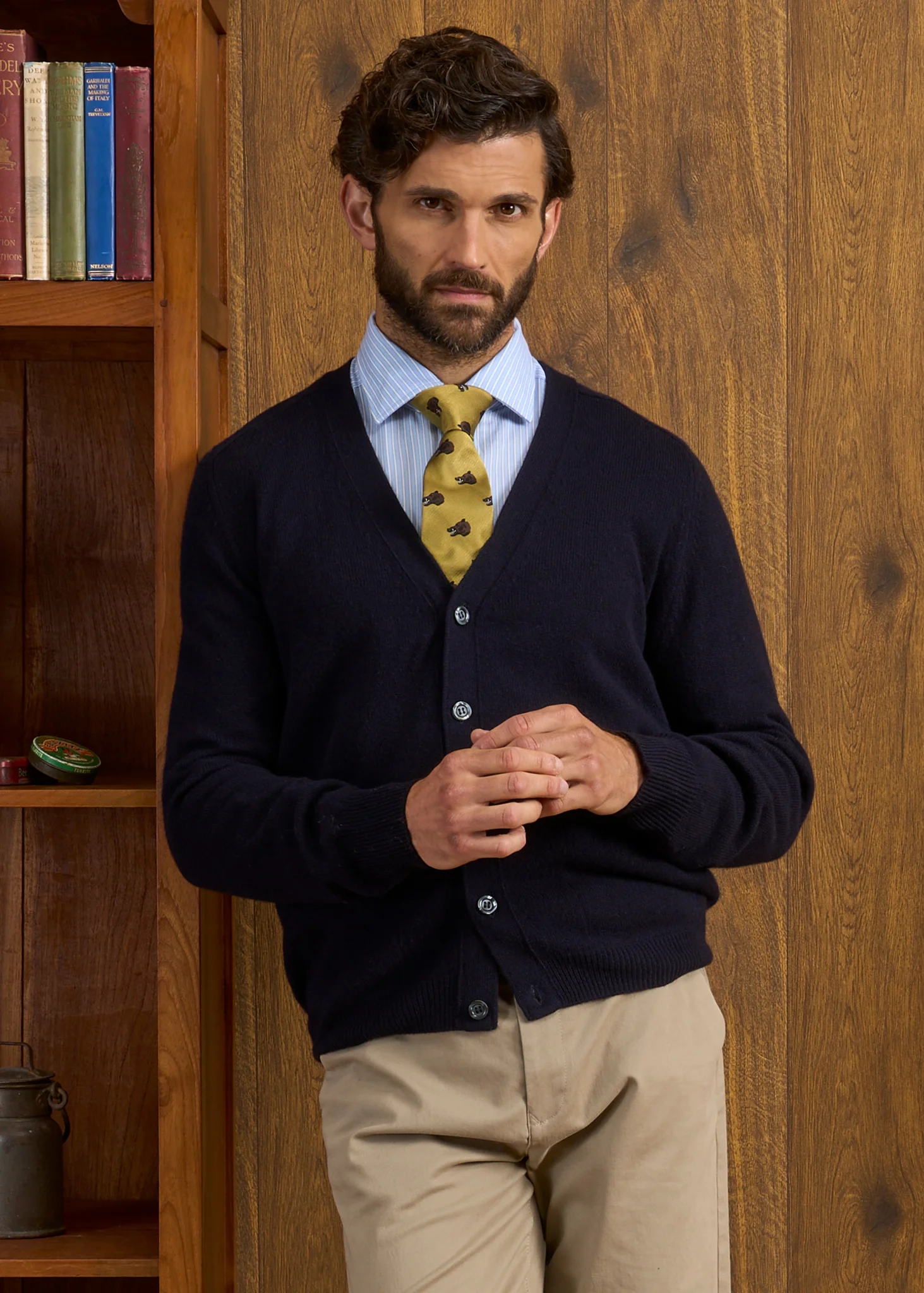 Cornwall Lambswool Cardigan in Navy - Classic Fit - Image 3