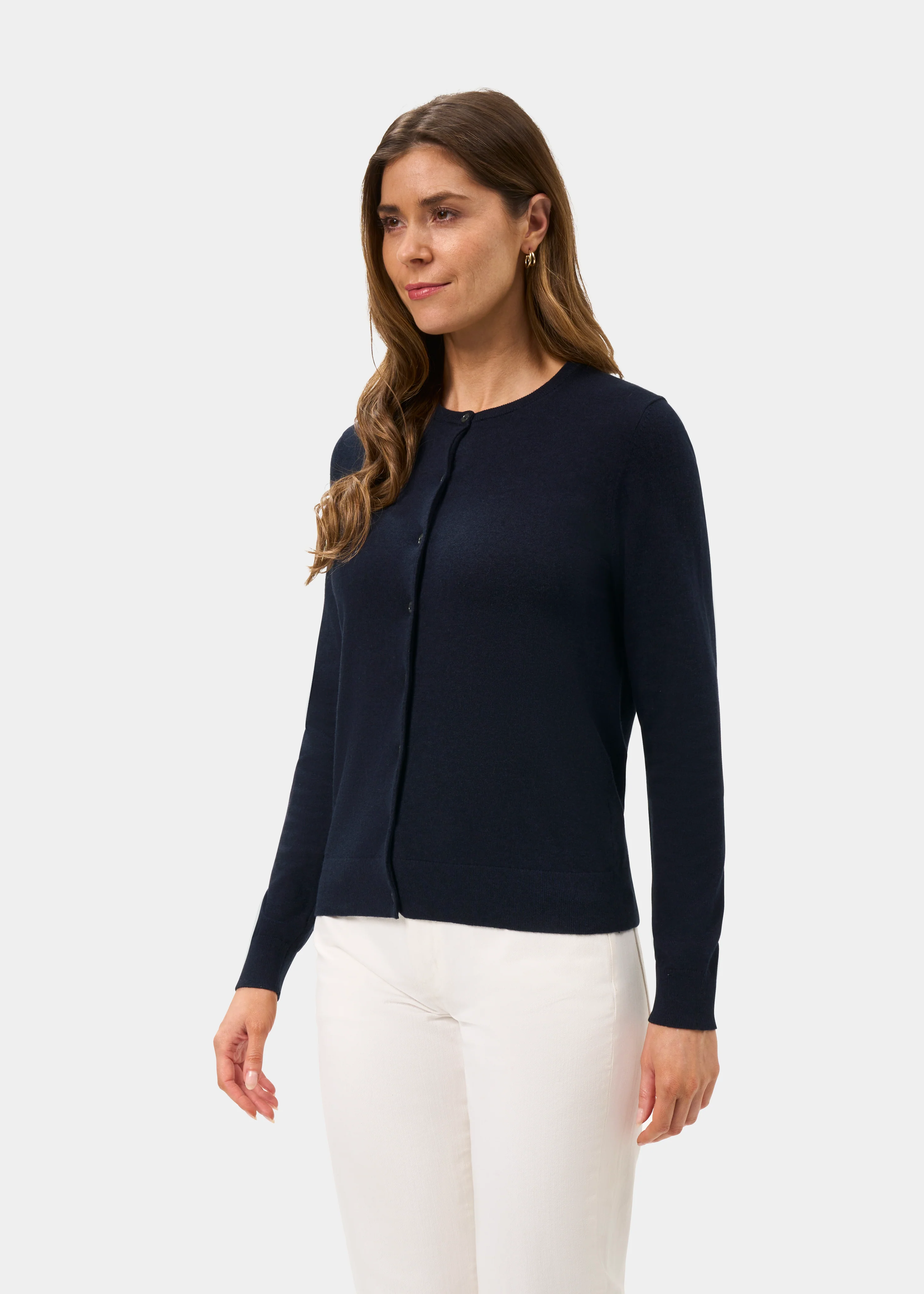 Daphne Ladies Cotton Cashmere Cardigan In Dark Navy - Image 6