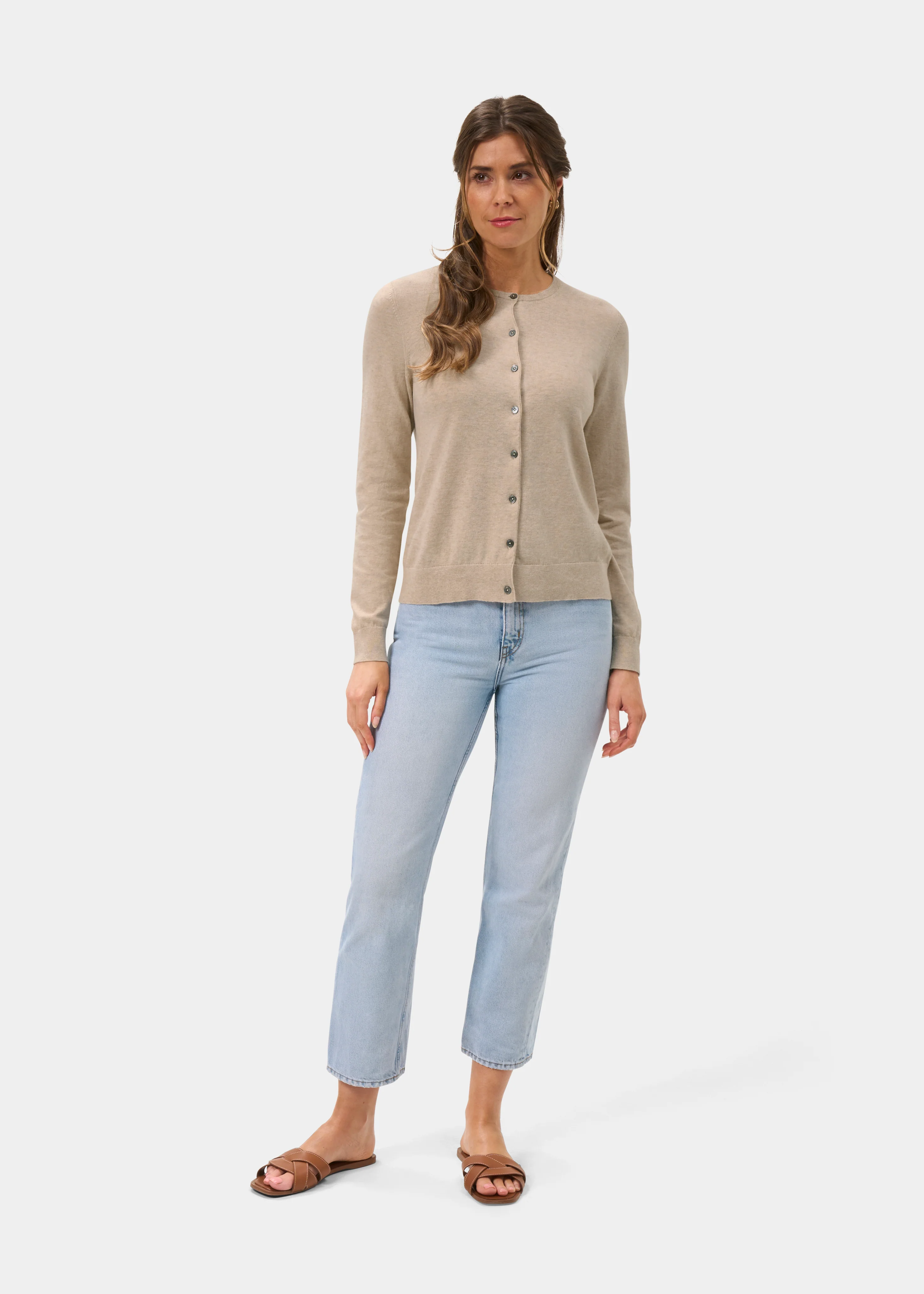 Daphne Ladies Cotton Cashmere Cardigan In Sand - Image 2