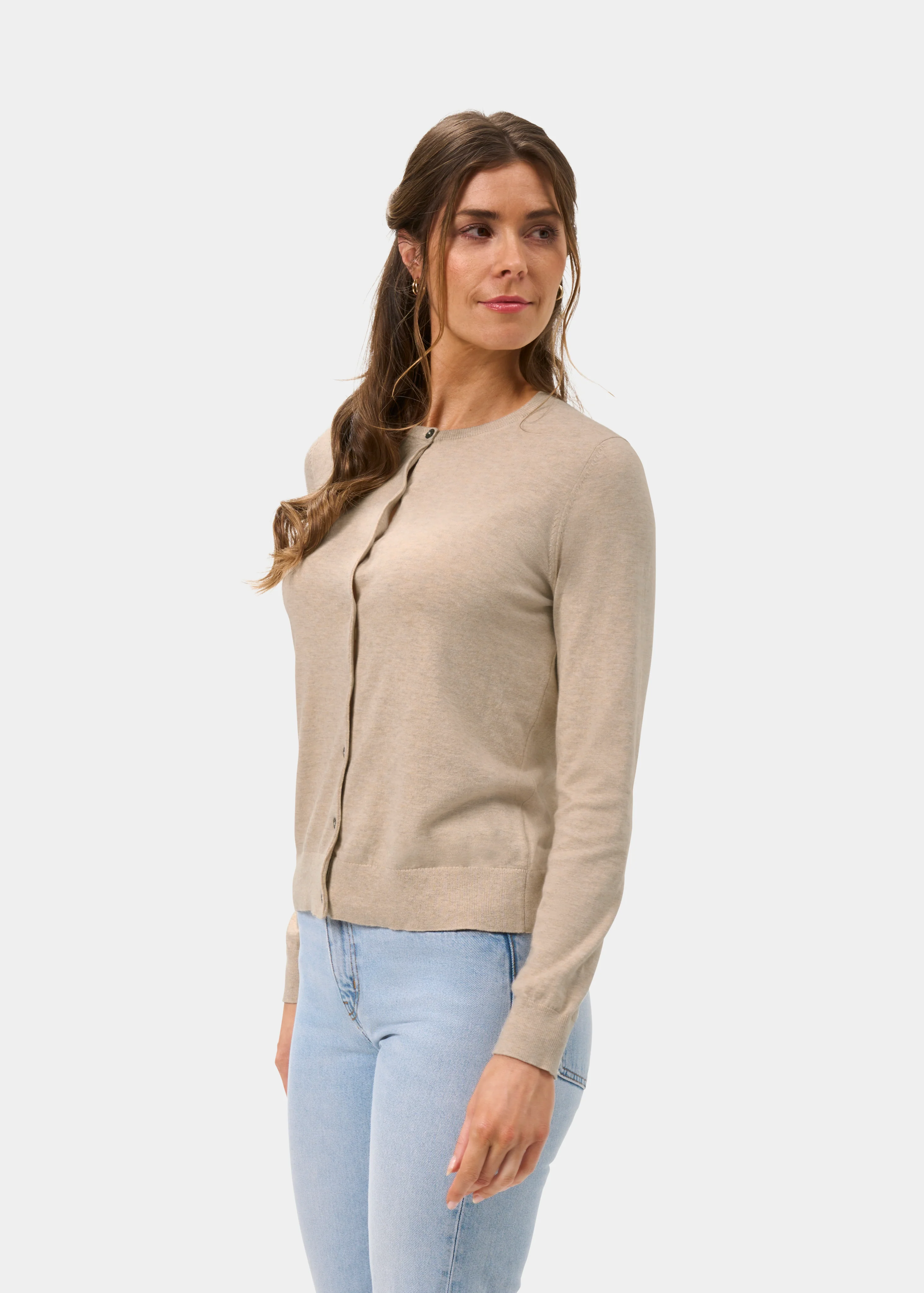 Daphne Ladies Cotton Cashmere Cardigan In Sand - Image 6