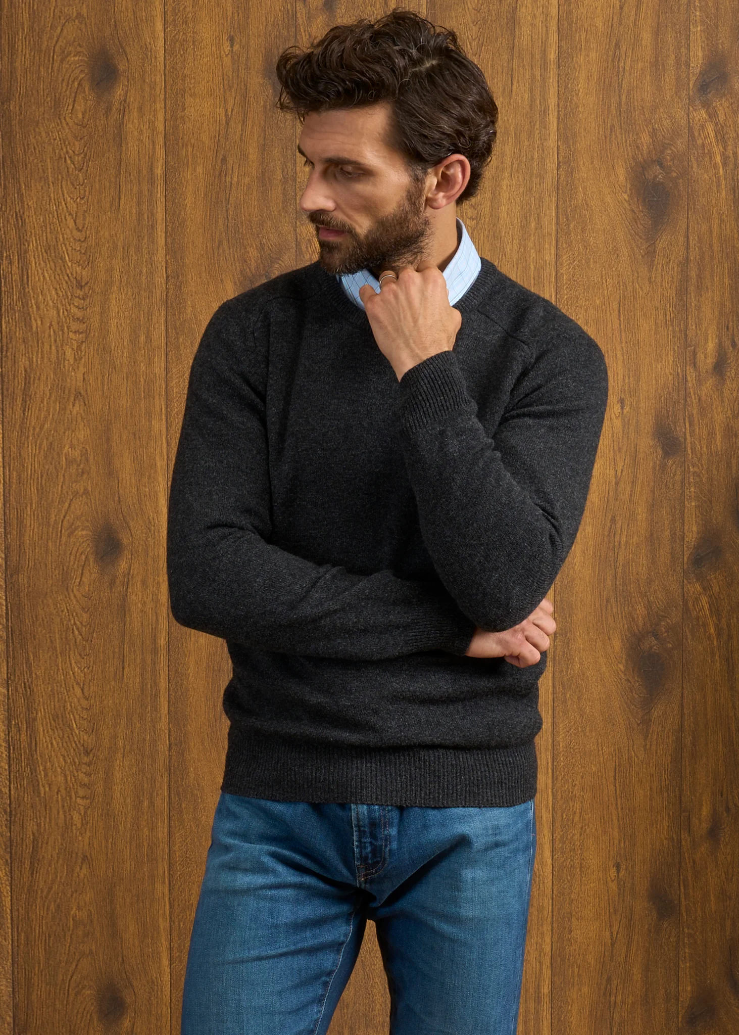 Dorset Men's Lambswool Jumper in Charcoal - Classic Fit - Image 3