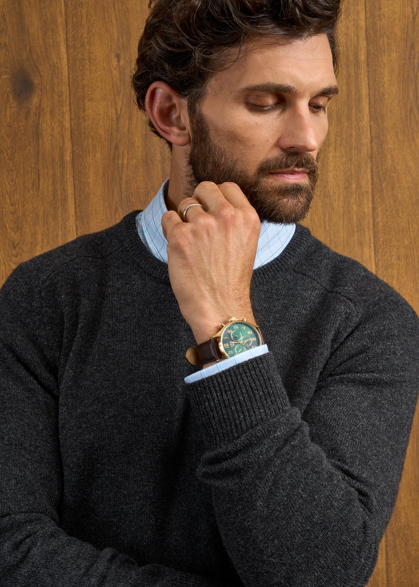 Dorset Men's Lambswool Jumper in Charcoal - Classic Fit - Image 5
