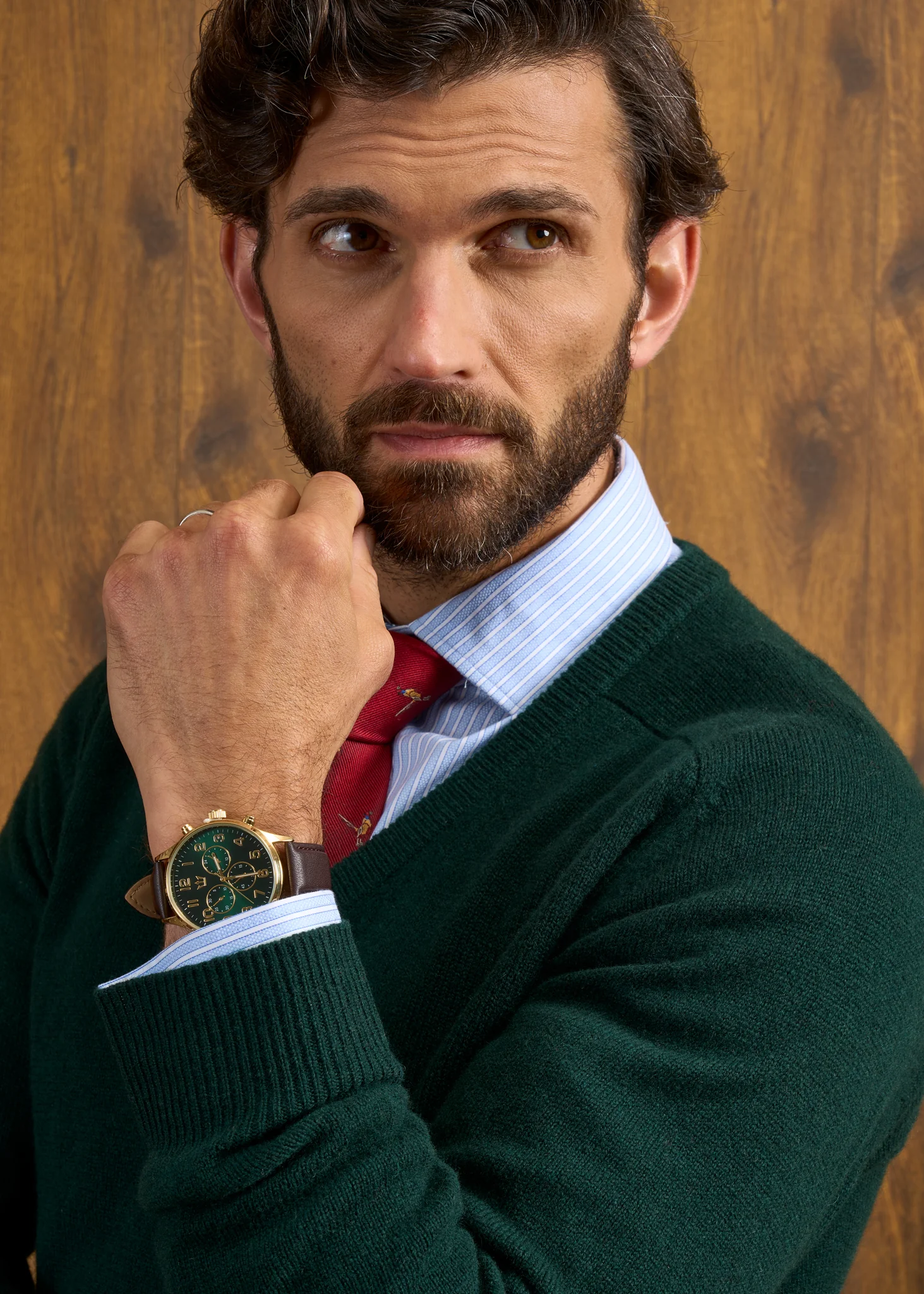 Hampshire Lambswool Jumper in Tartan Green - Classic Fit - Image 3
