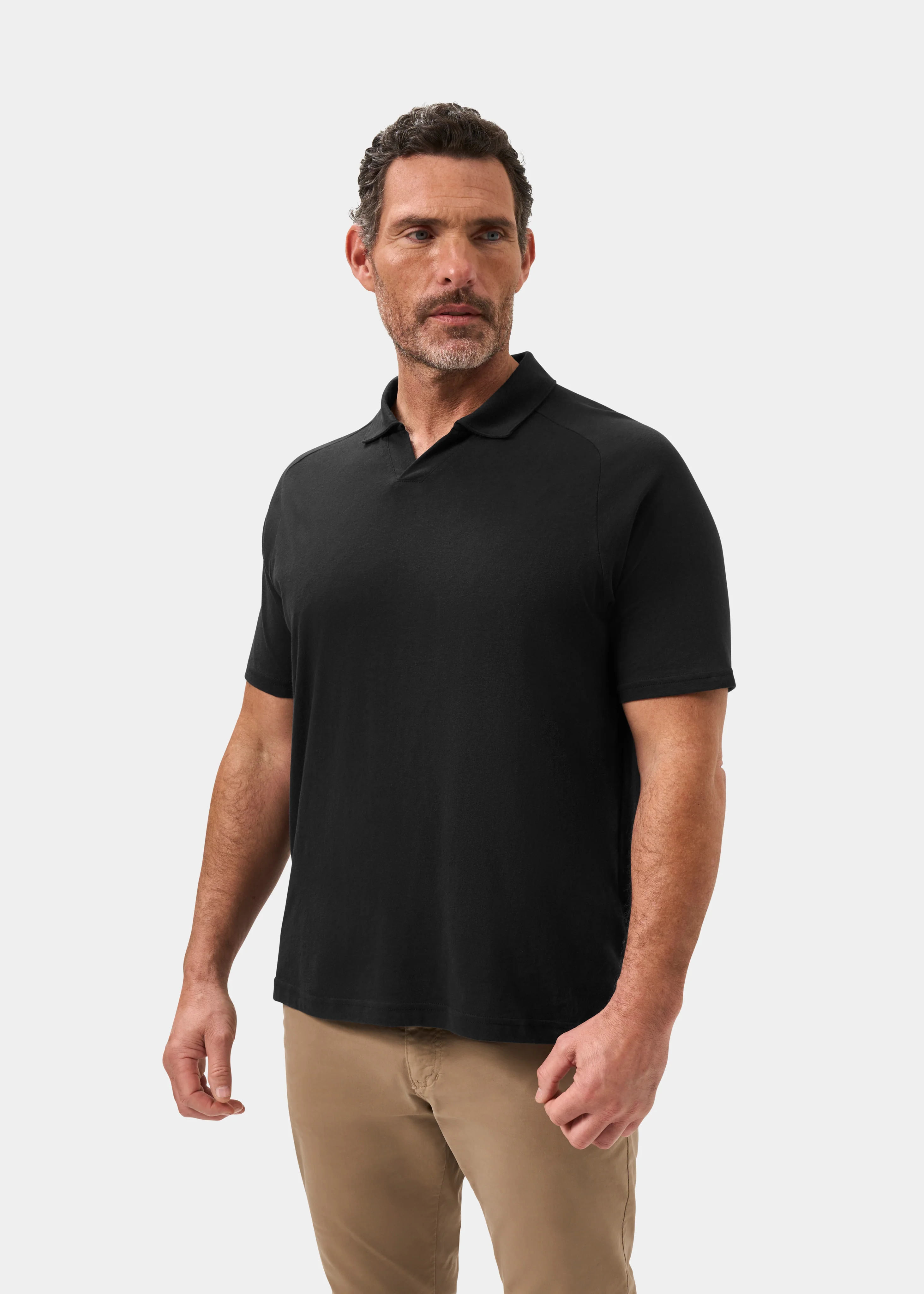 Hayling Men's Open Collar Polo In Black - Image 6
