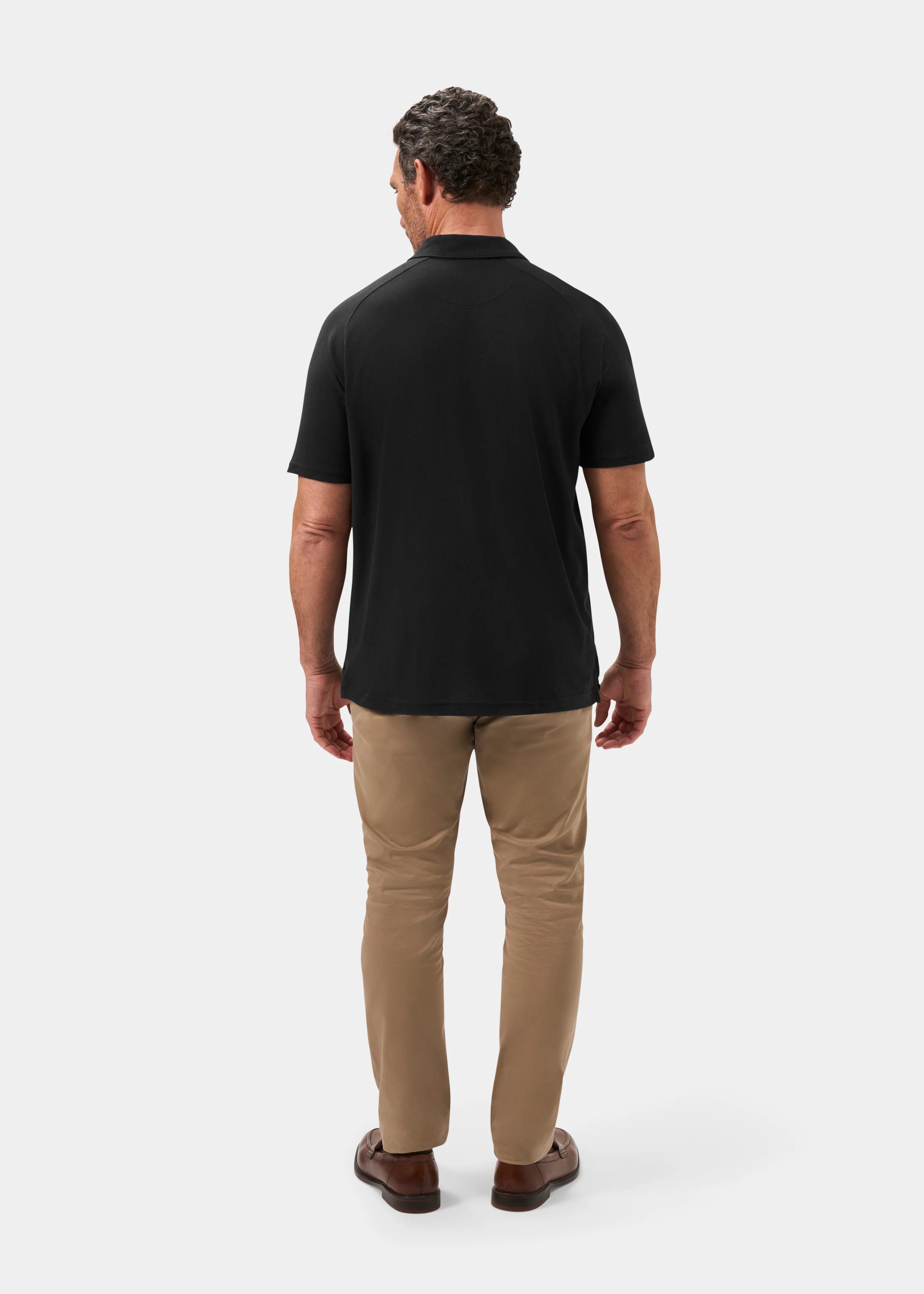 Hayling Men's Open Collar Polo In Black - Image 7