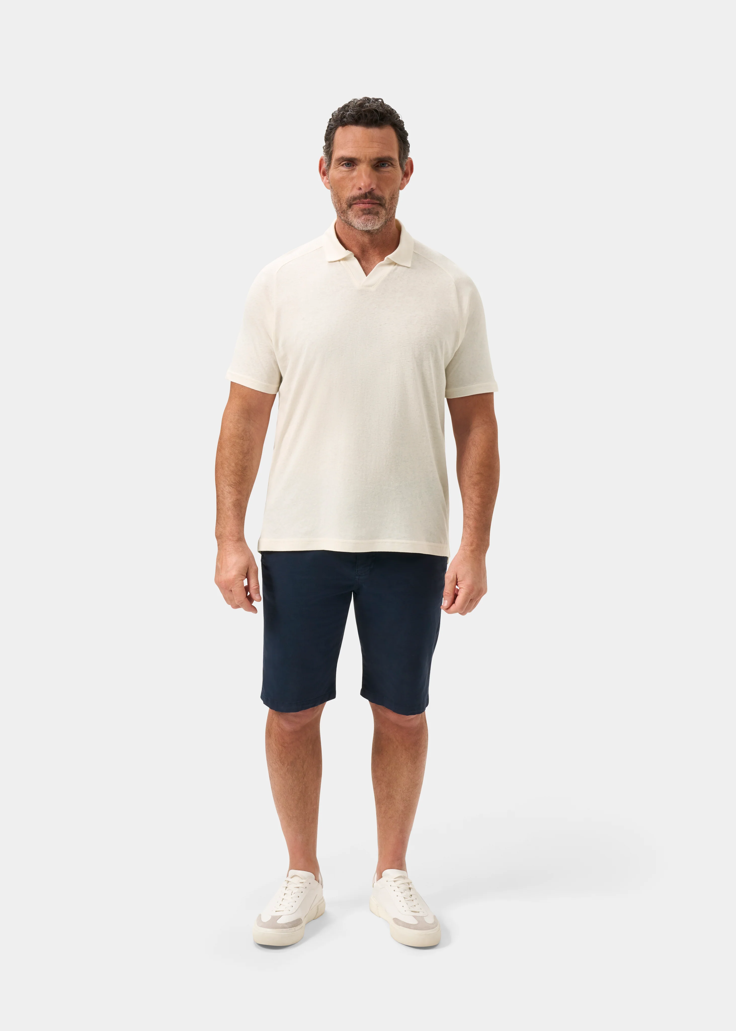 Hayling Men's Open Collar Polo In Ecru - Image 2