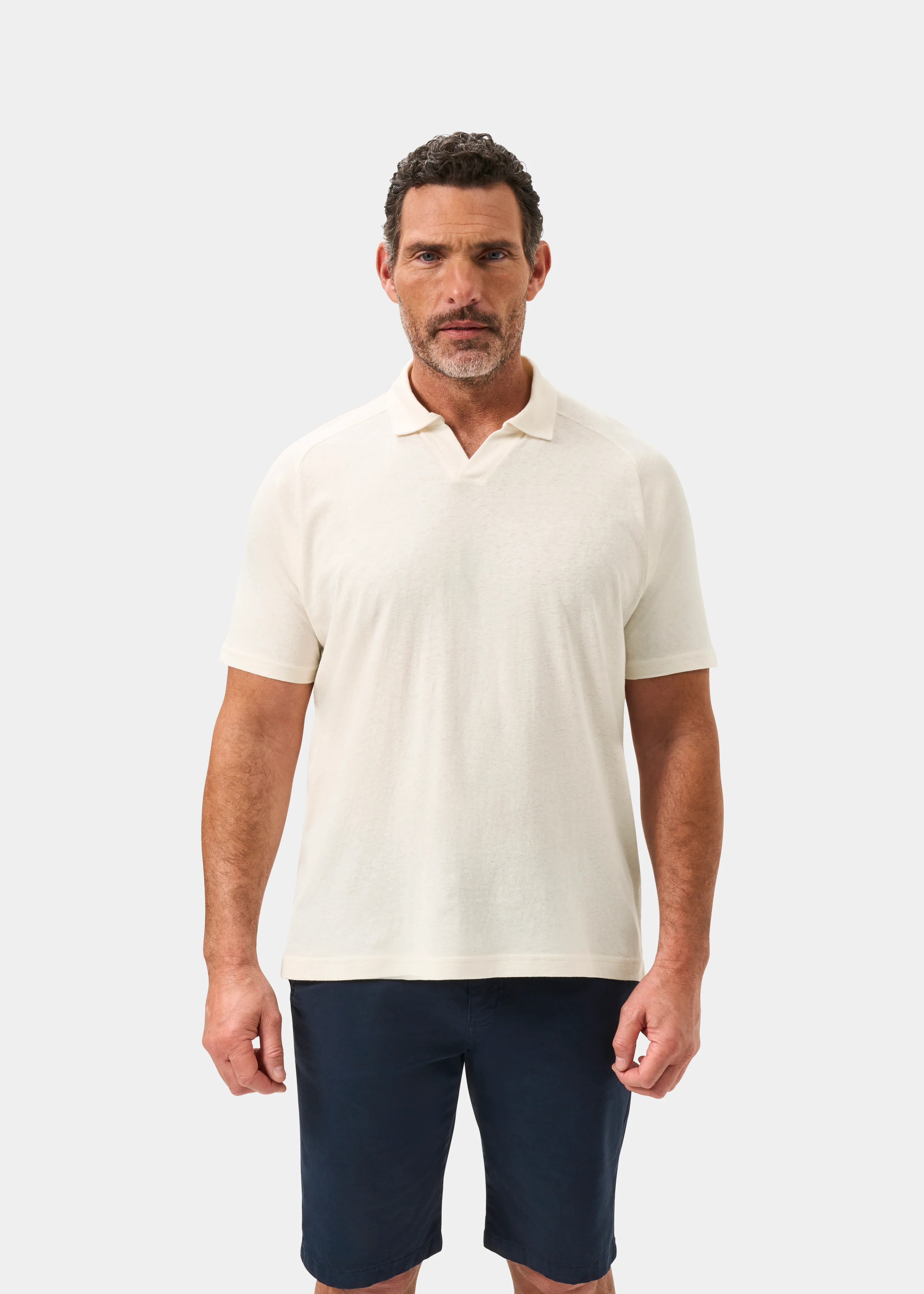 Hayling Men's Open Collar Polo In Ecru - Image 5