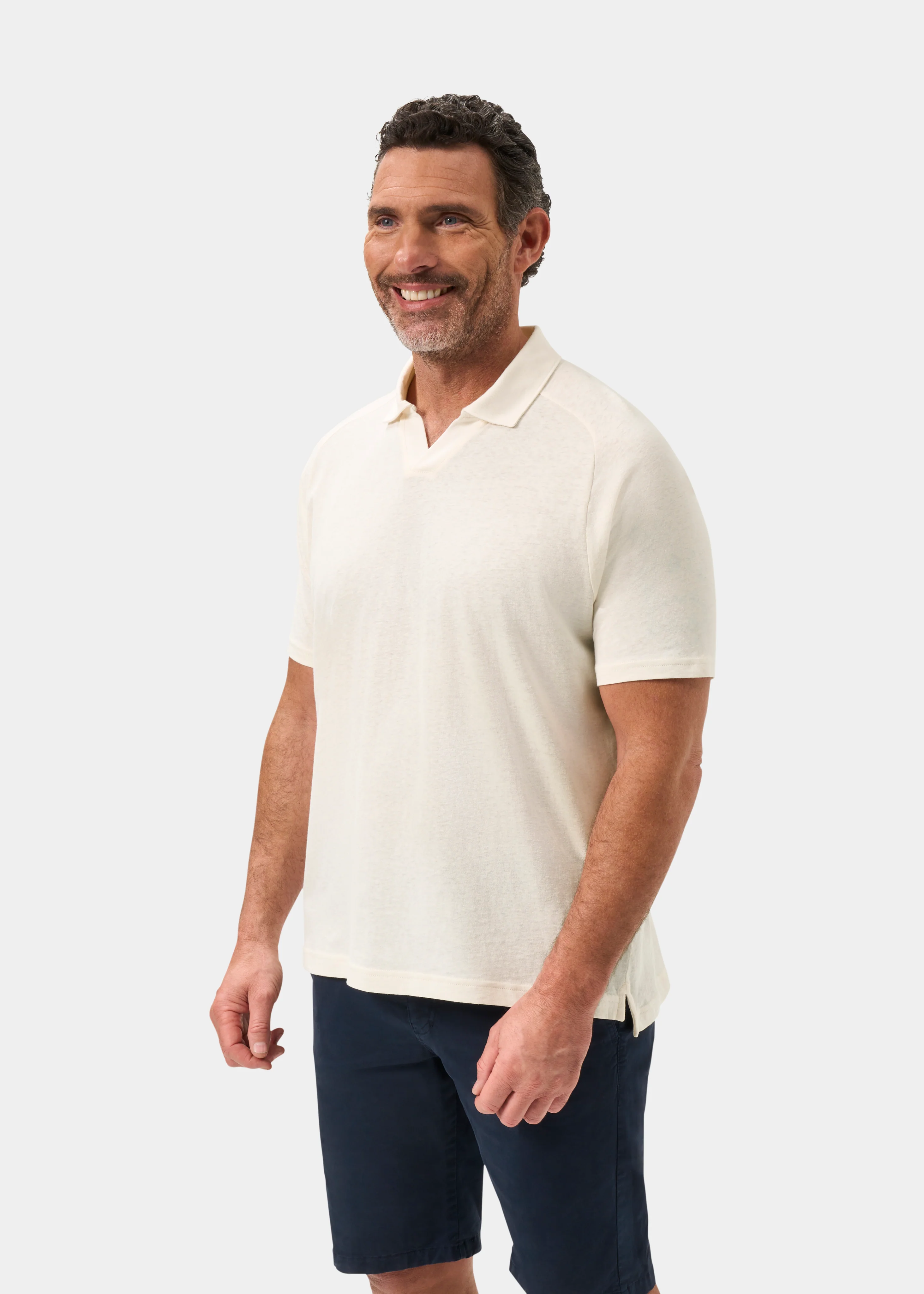 Hayling Men's Open Collar Polo In Ecru - Image 6