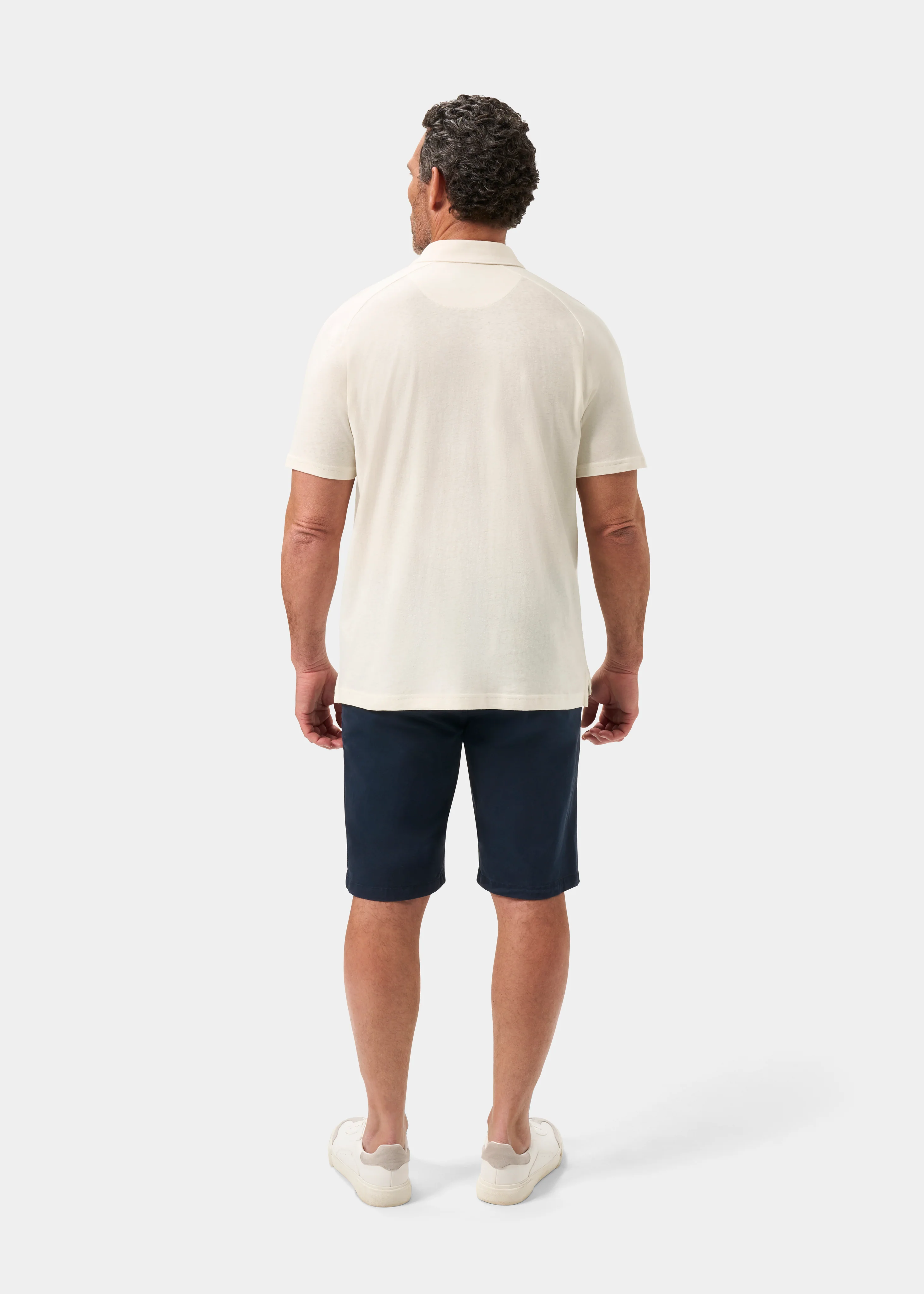 Hayling Men's Open Collar Polo In Ecru - Image 7