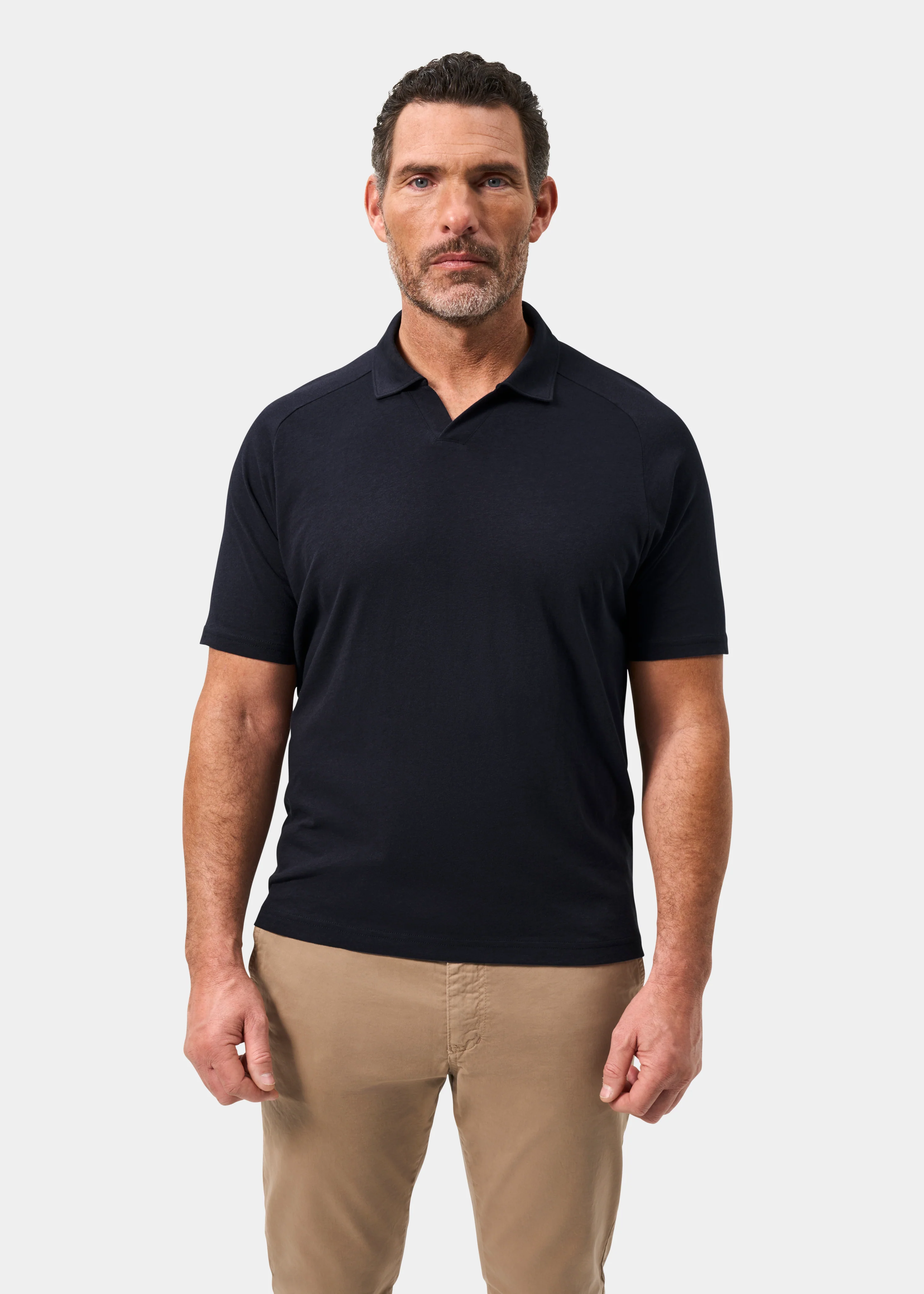 Hayling Men's Open Collar Polo In Navy - Image 5