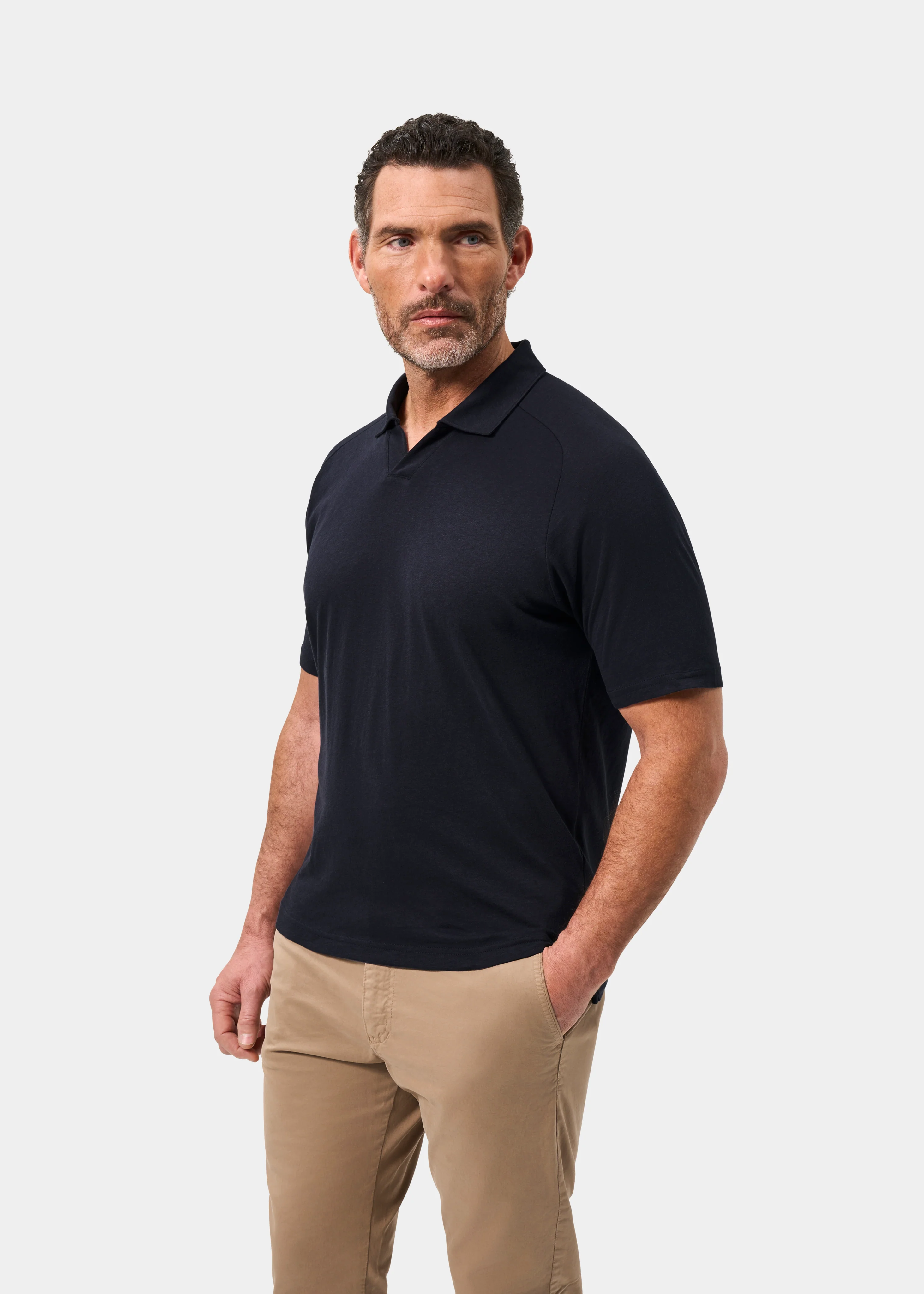 Hayling Men's Open Collar Polo In Navy - Image 6