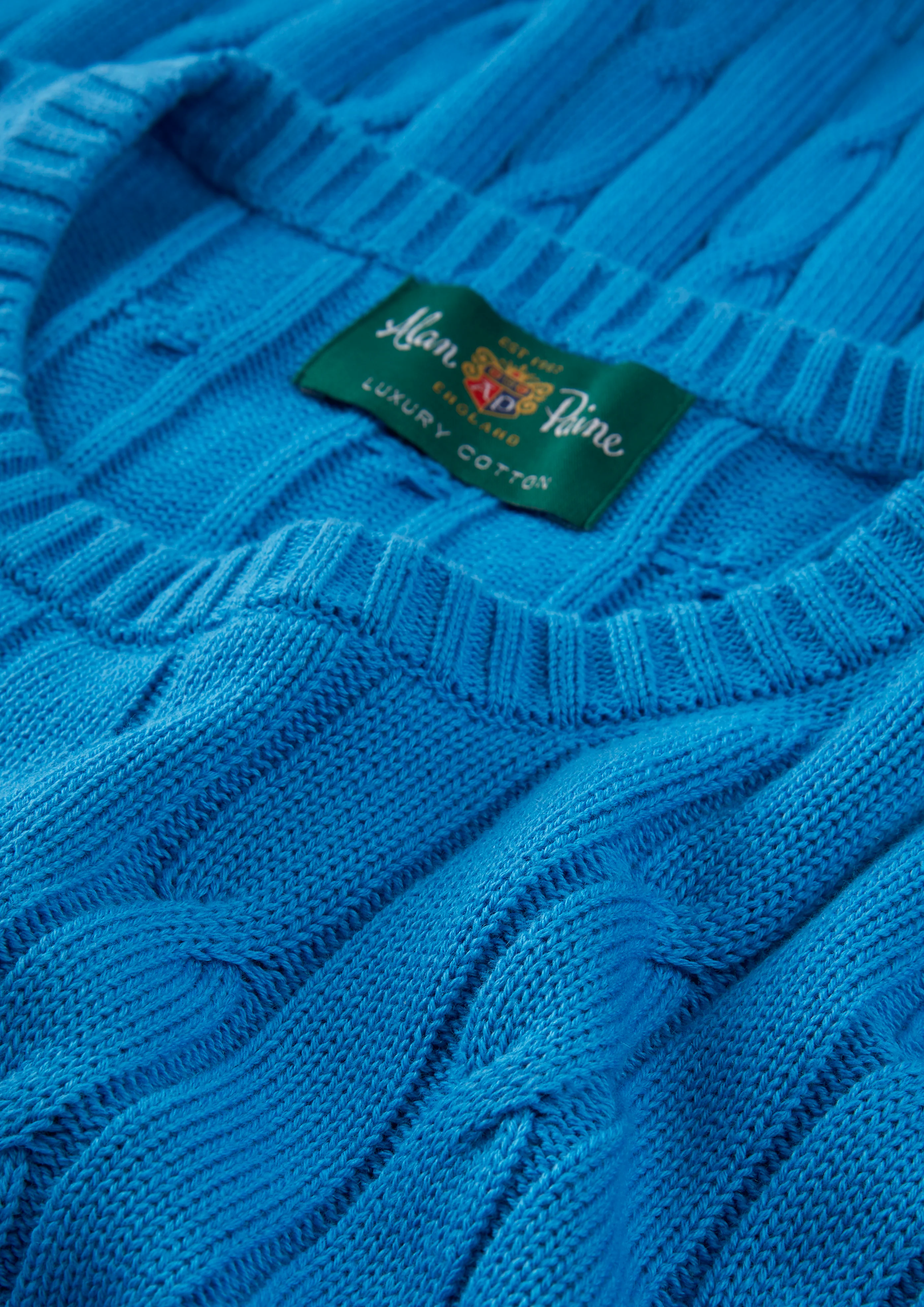 Honley Cotton Cashmere Cable Knit Jumper In Blue Lagoon - Image 4
