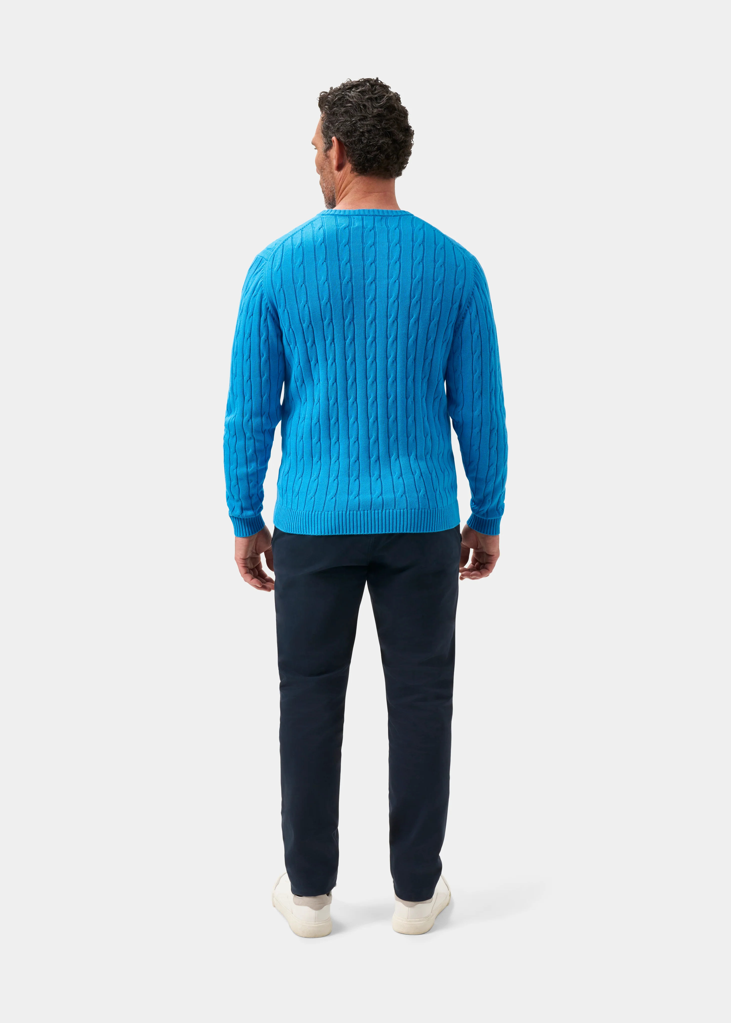 Honley Cotton Cashmere Cable Knit Jumper In Blue Lagoon - Image 7