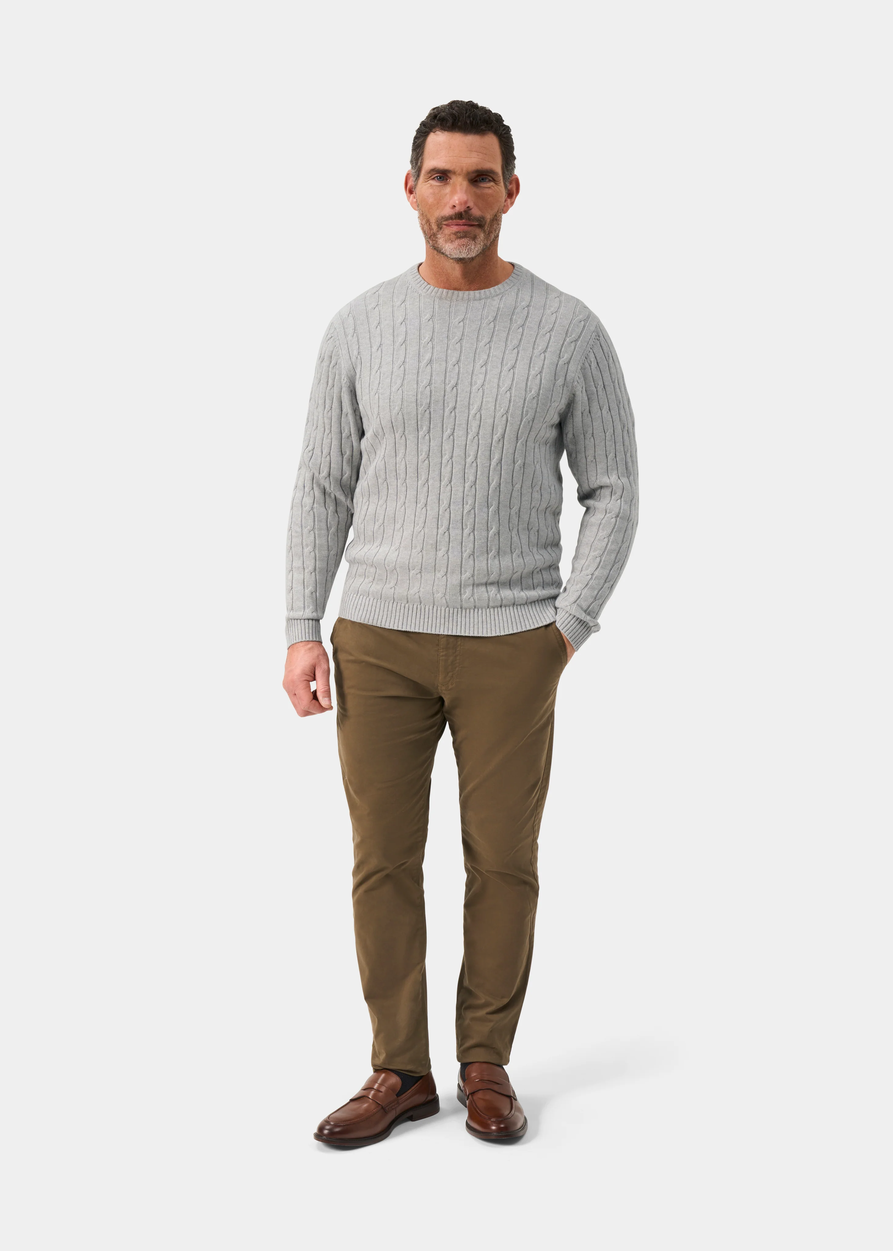 Honley Cotton Cashmere Cable Knit Jumper In Dove - Image 3