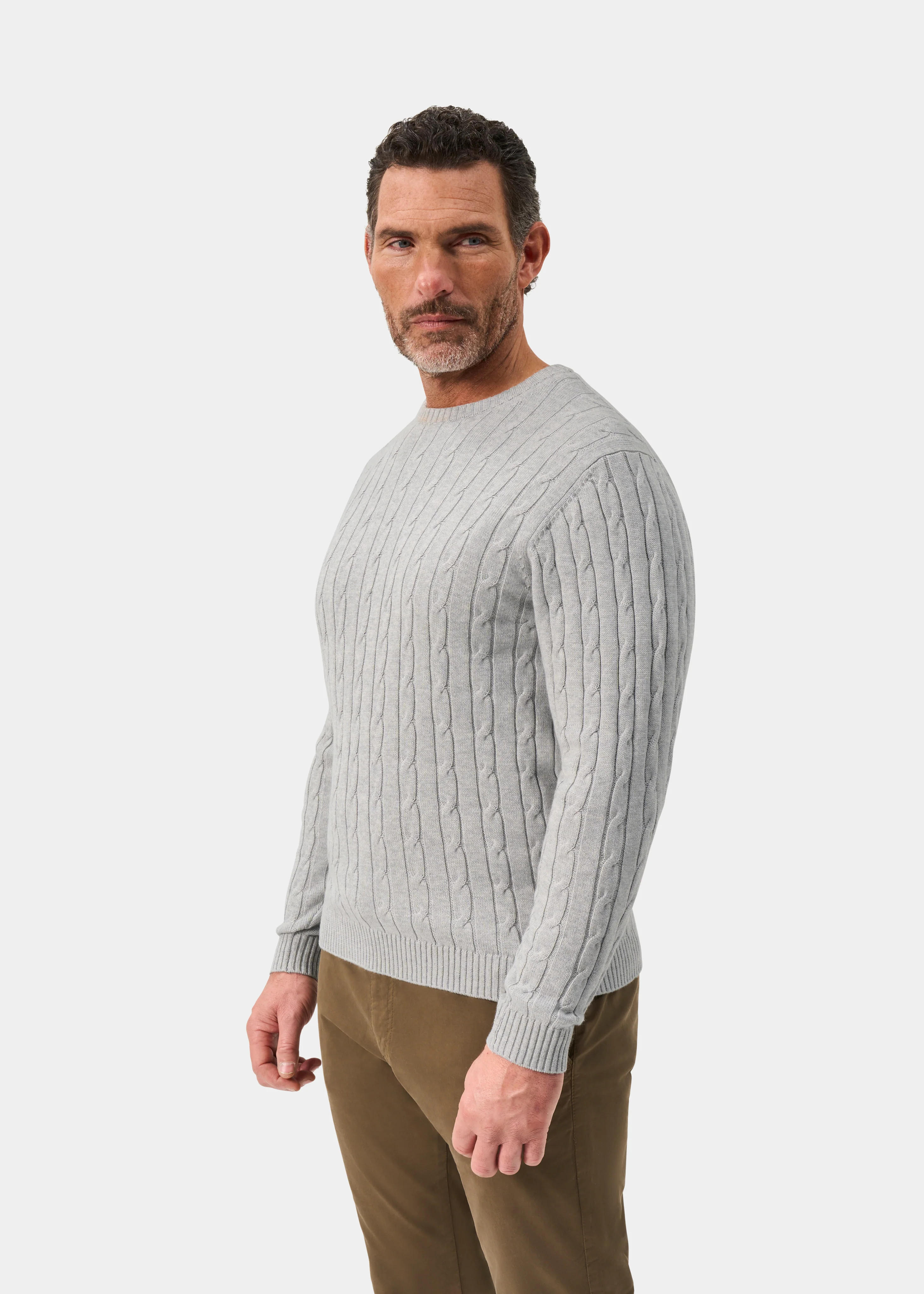 Honley Cotton Cashmere Cable Knit Jumper In Dove - Image 5